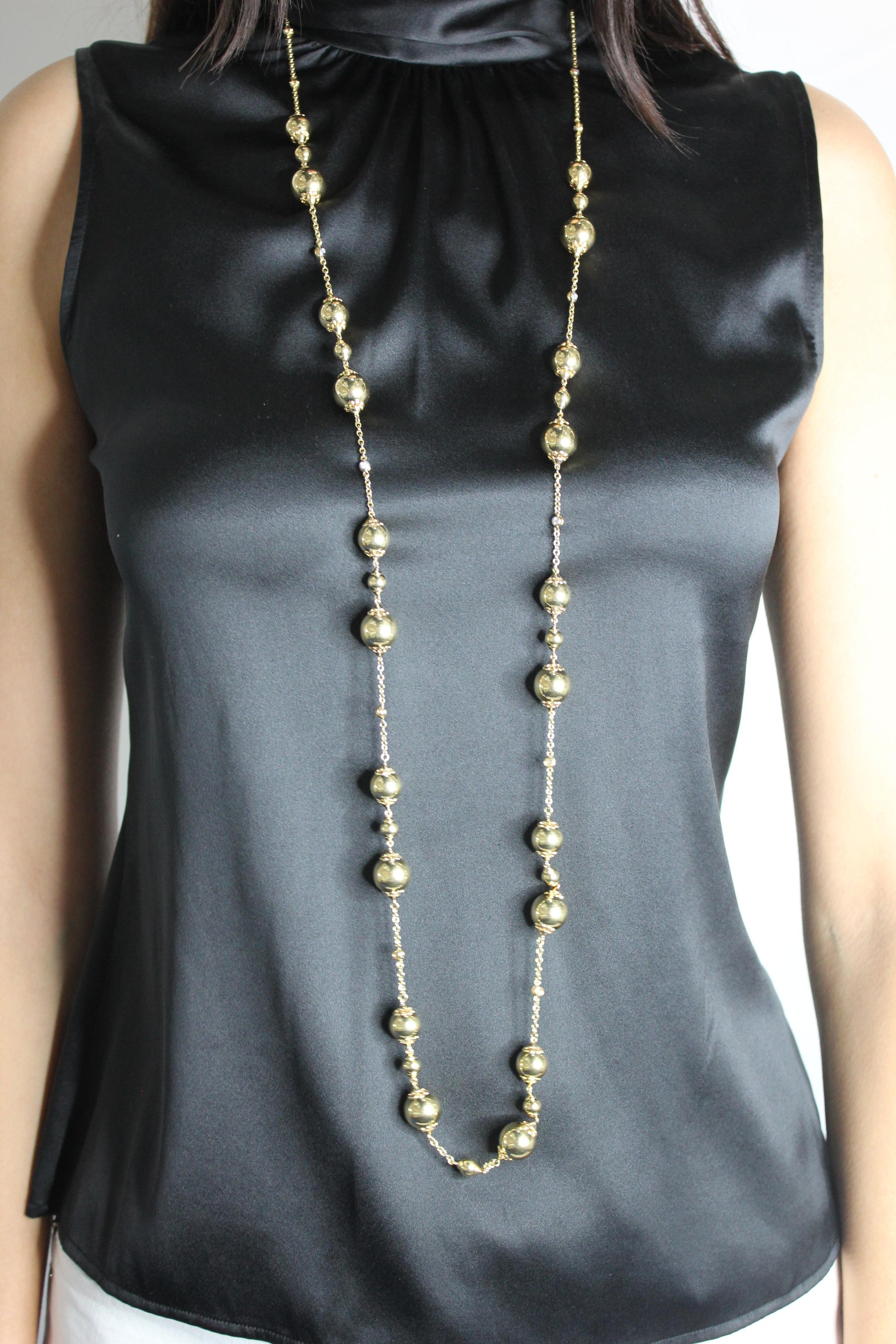 Golden Celestial Planets Spheres Globes Diamonds 18k Yellow Gold Long Necklace