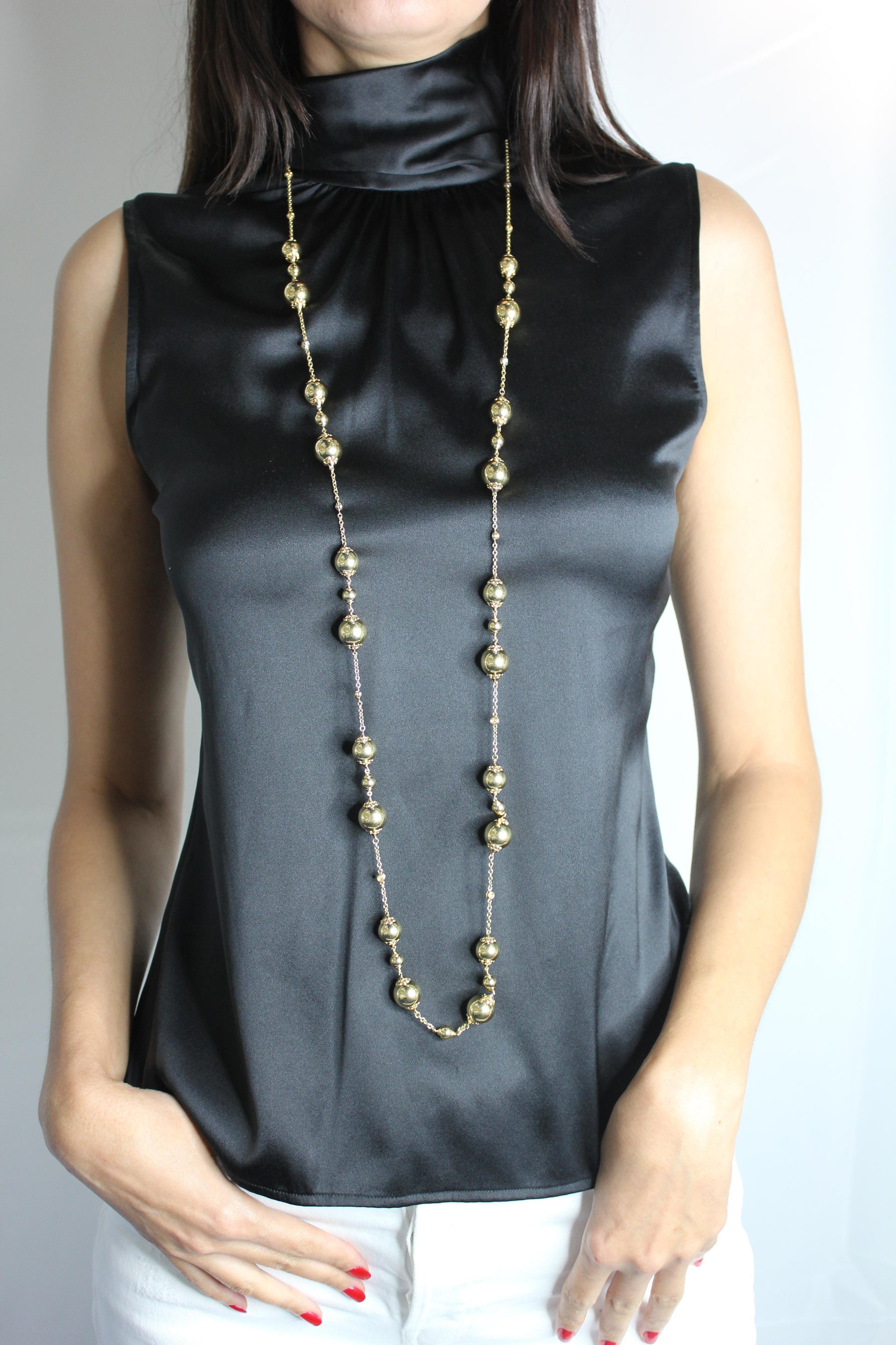 Golden Celestial Planets Spheres Globes Diamonds 18k Yellow Gold Long Necklace