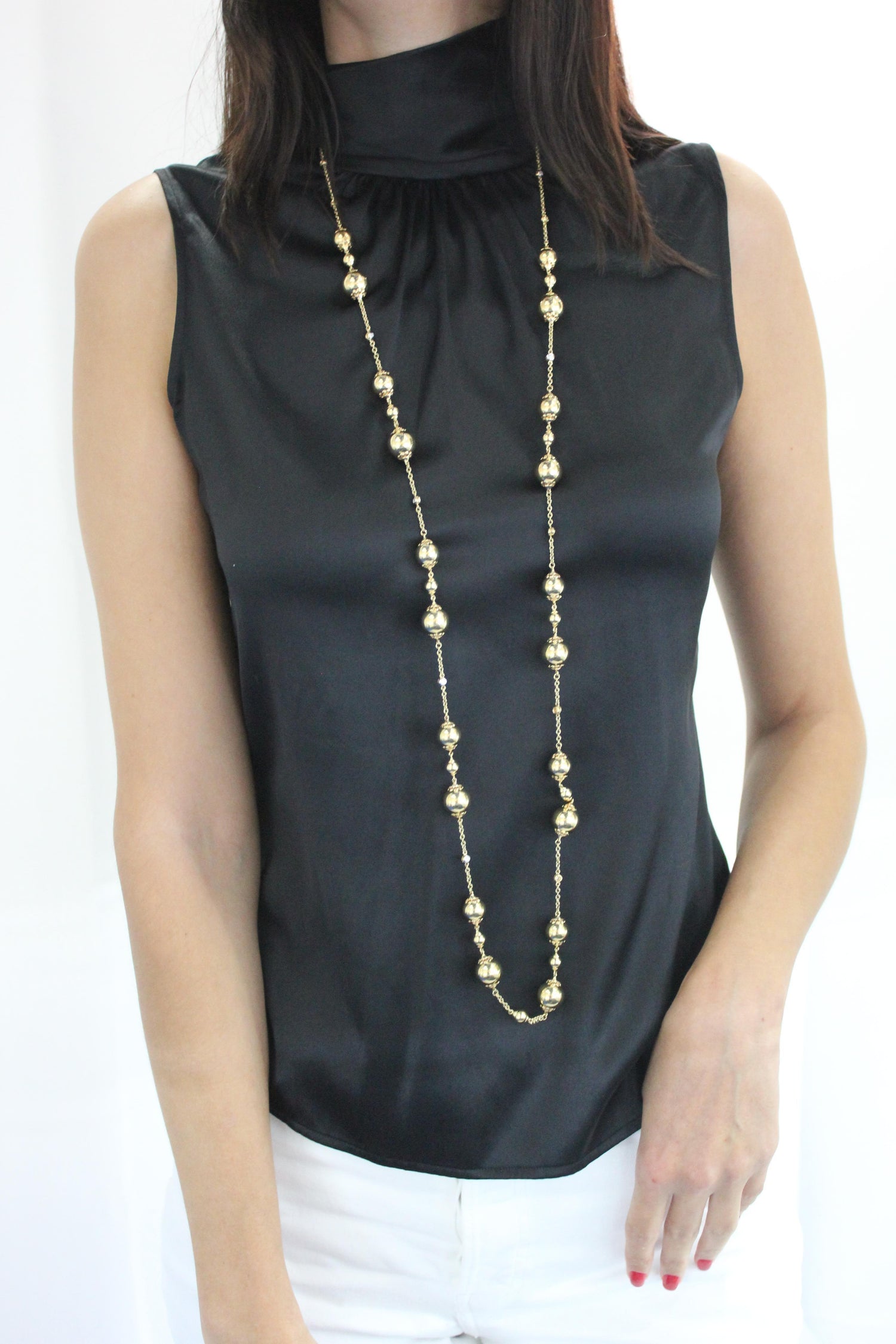 Golden Celestial Planets Spheres Globes Diamonds 18k Yellow Gold Long Necklace