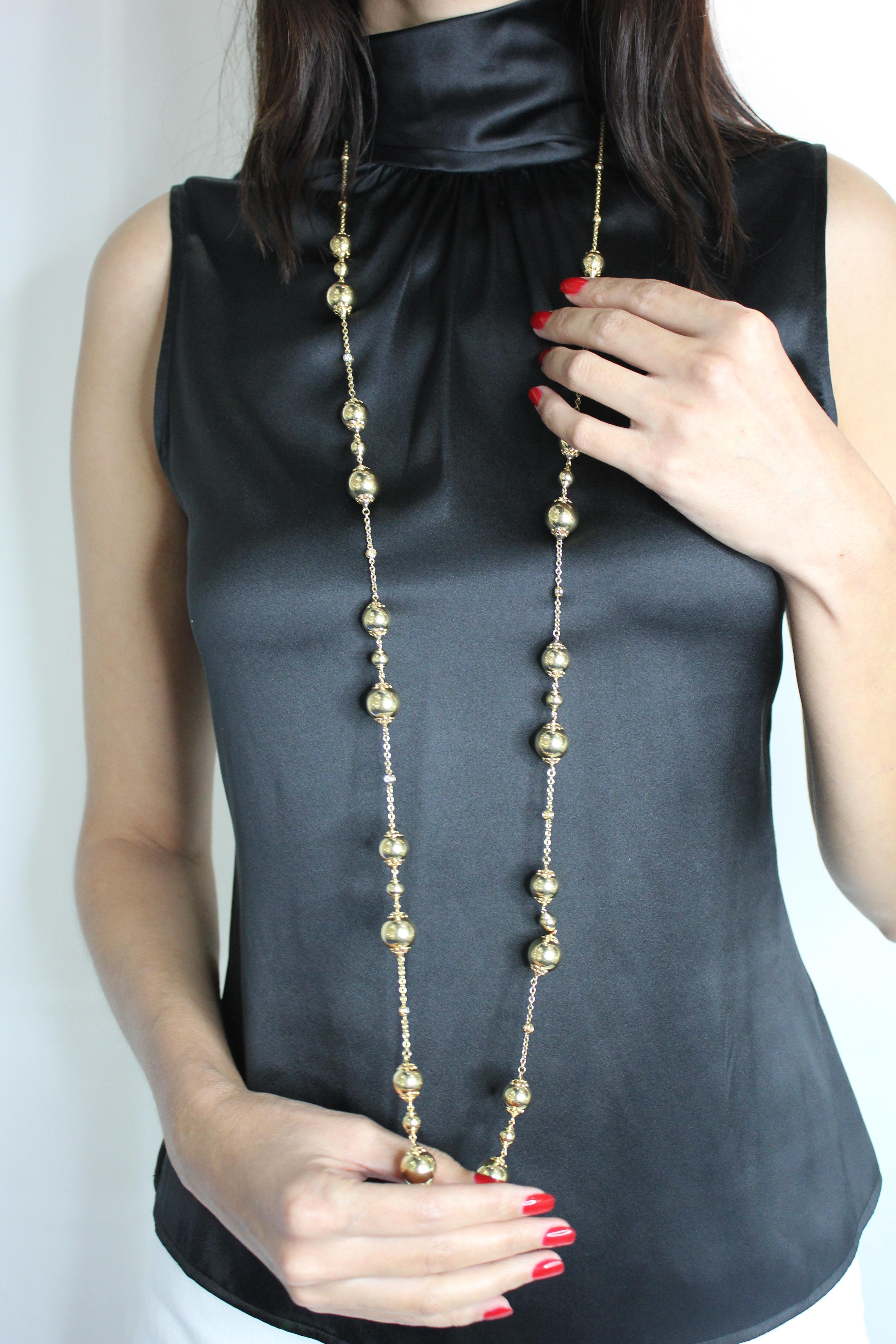 Golden Celestial Planets Spheres Globes Diamonds 18k Yellow Gold Long Necklace