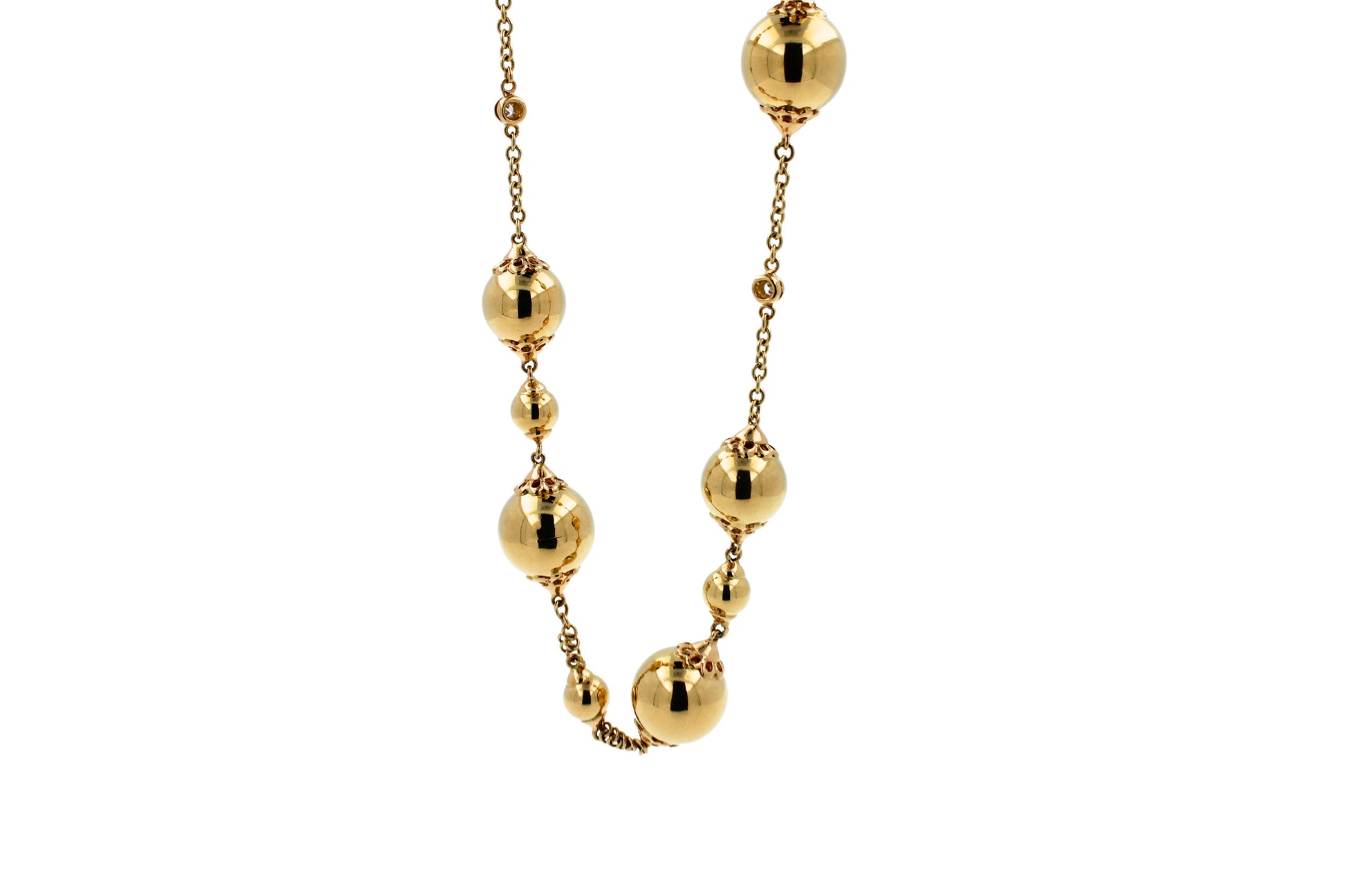 Golden Celestial Planets Spheres Globes Diamonds 18k Yellow Gold Long Necklace