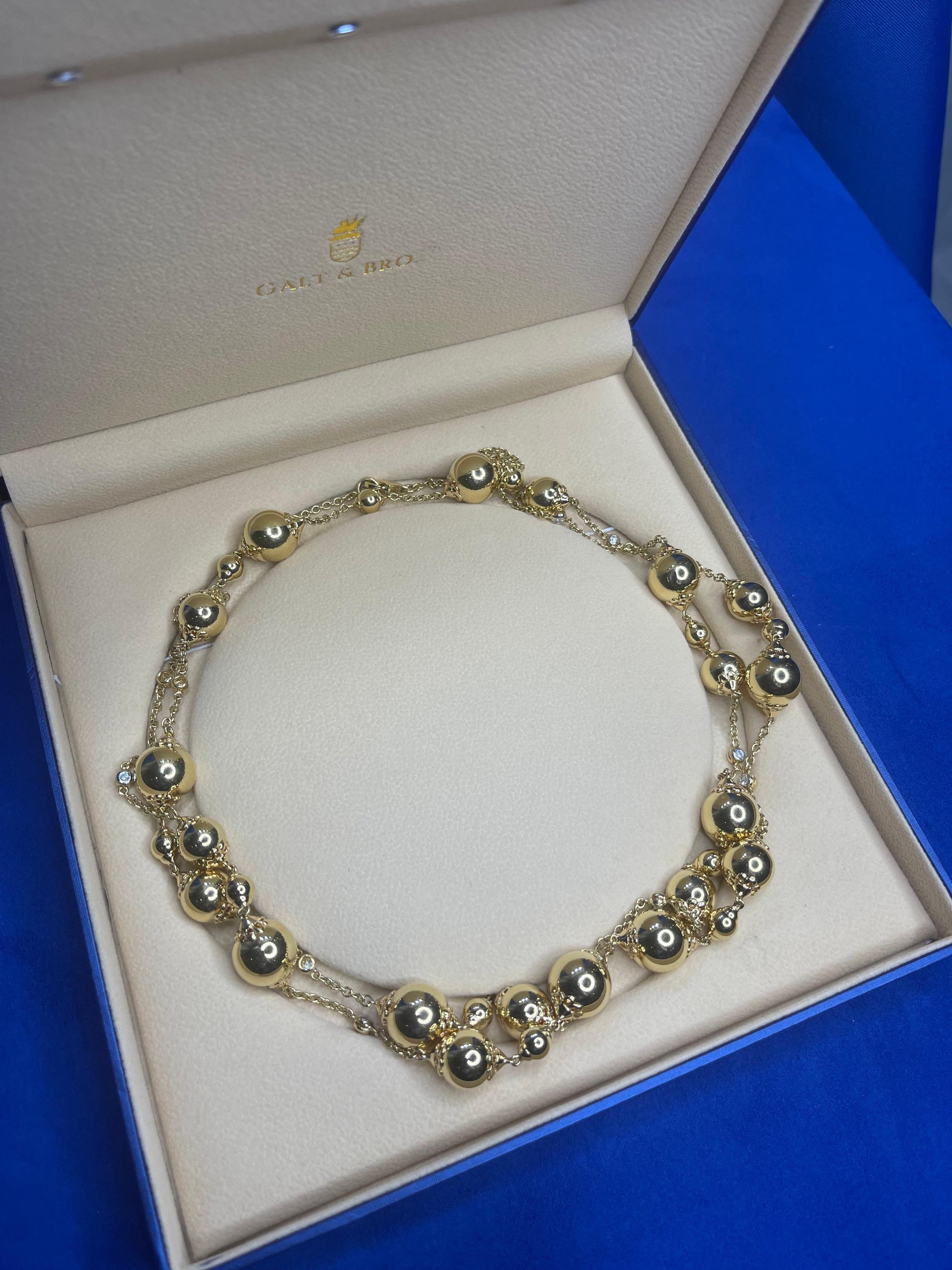 Golden Celestial Planets Spheres Globes Diamonds 18k Yellow Gold Long Necklace