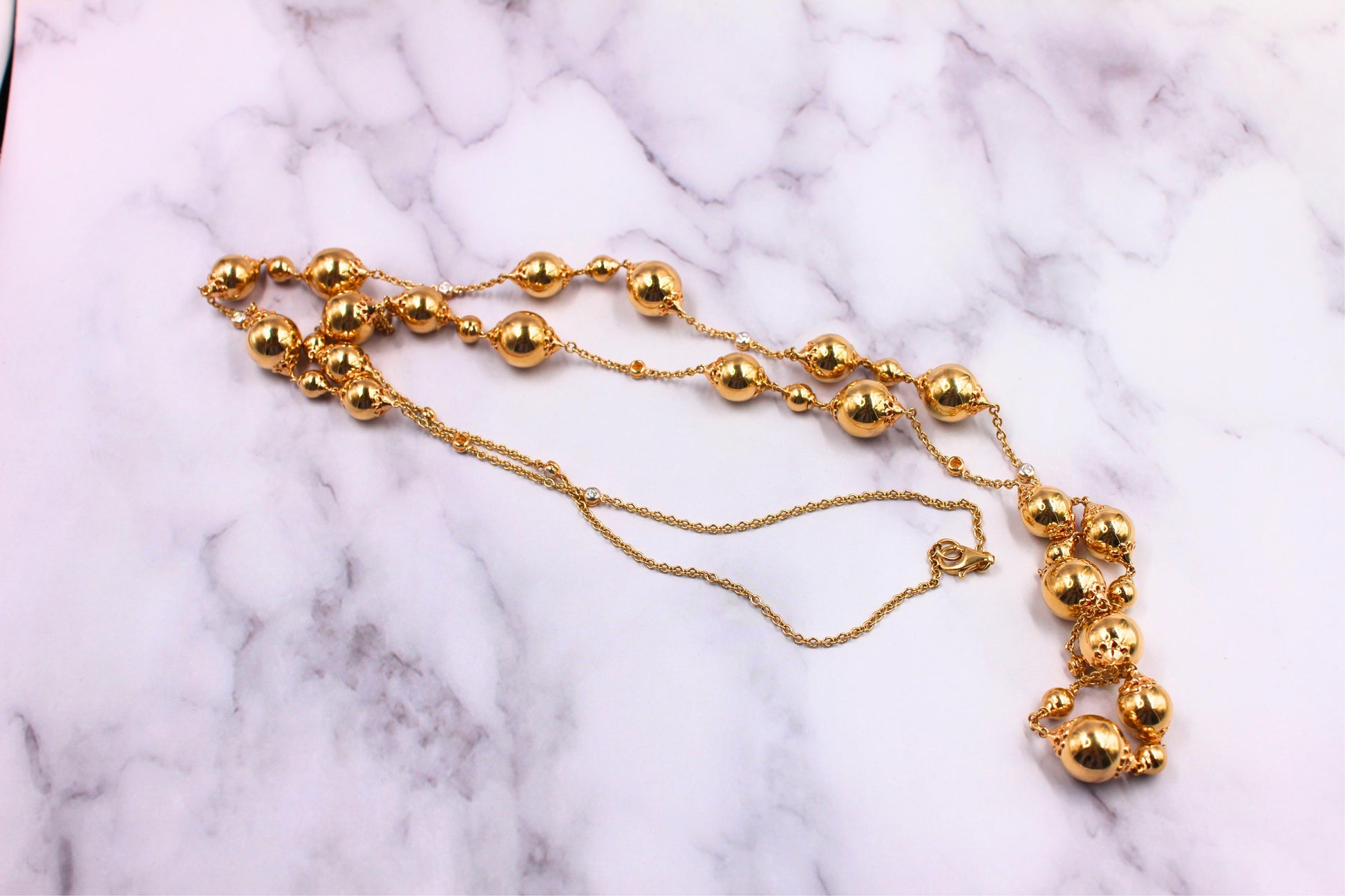 Golden Celestial Planets Spheres Globes Diamonds 18k Yellow Gold Long Necklace