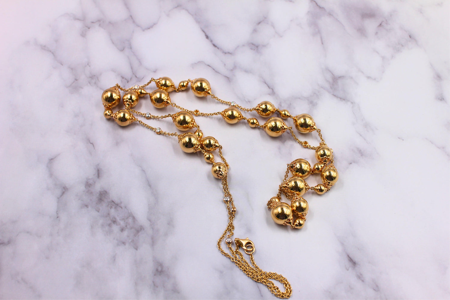 Golden Celestial Planets Spheres Globes Diamonds 18k Yellow Gold Long Necklace
