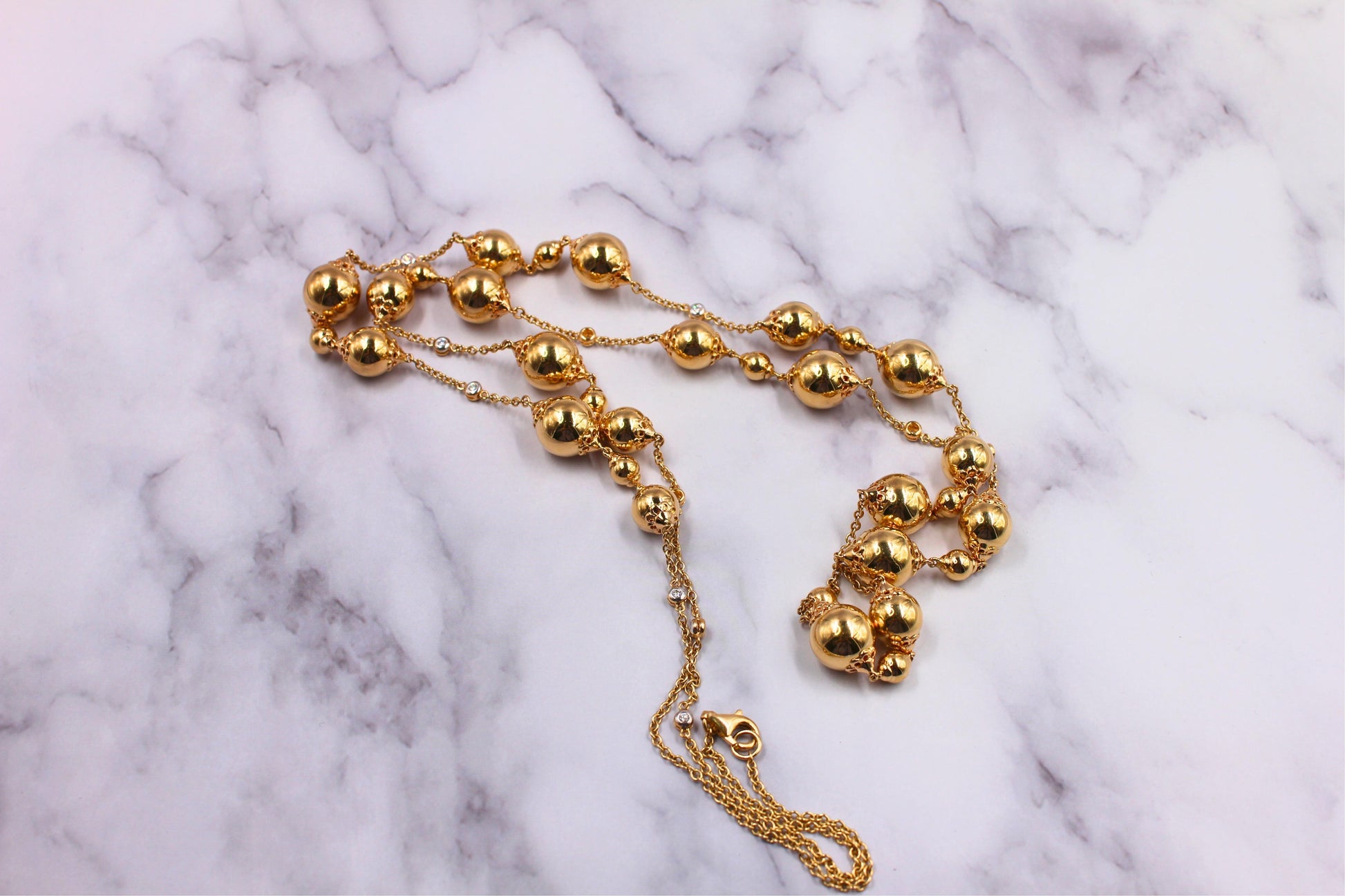 Golden Celestial Planets Spheres Globes Diamonds 18k Yellow Gold Long Necklace