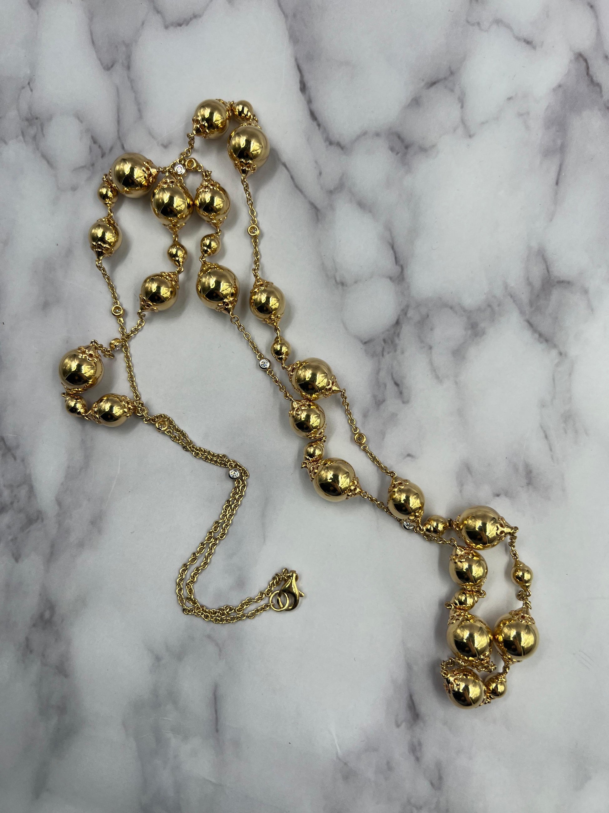 Golden Celestial Planets Spheres Globes Diamonds 18k Yellow Gold Long Necklace