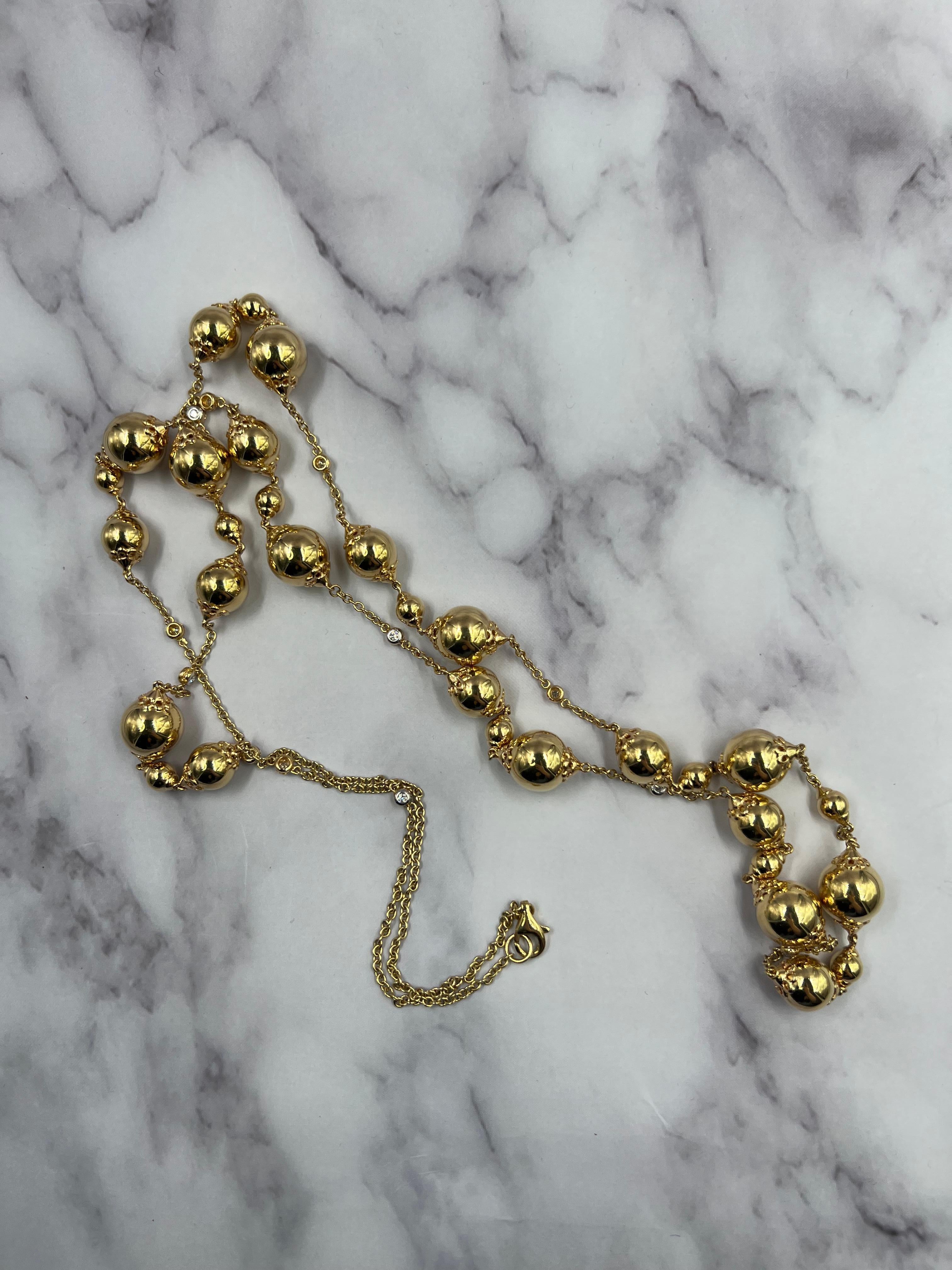 Golden Celestial Planets Spheres Globes Diamonds 18k Yellow Gold Long Necklace