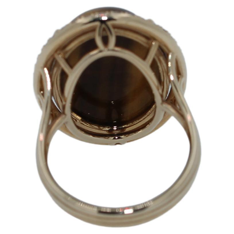Golden Oval Tiger's Eye Cabochon Diamond Halo Cocktail 14 Karat Yellow Gold Ring