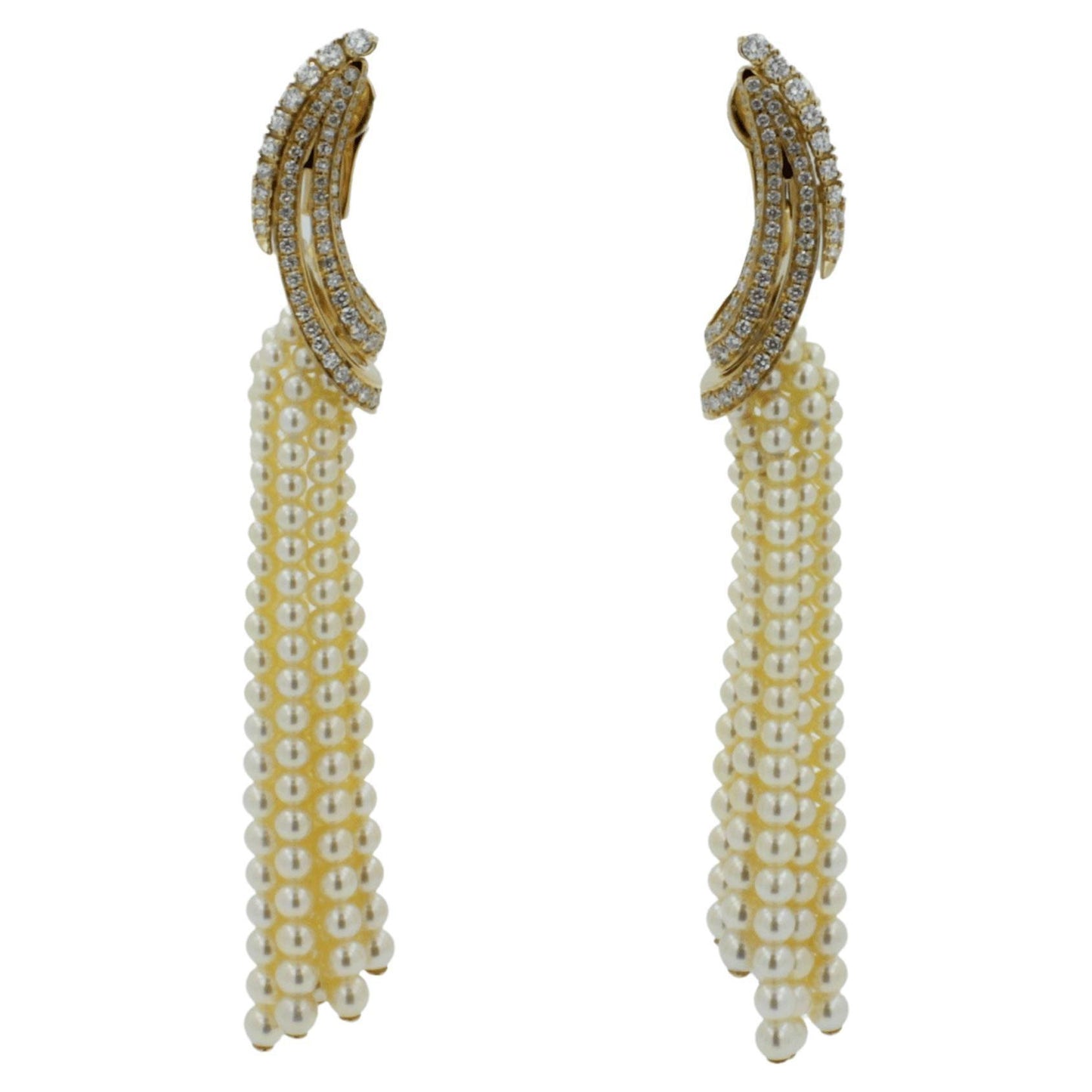 golden white akoya pearl gold luxury elegant grape cascade wave diamond earrings