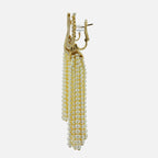 Golden White Akoya Pearl Gold Luxury Elegant Grape Cascade Wave Diamond Earrings