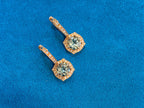 Green Amethyst Prasiolite Diamond Halo Rose Gold Huggie Drop Unique Earrings