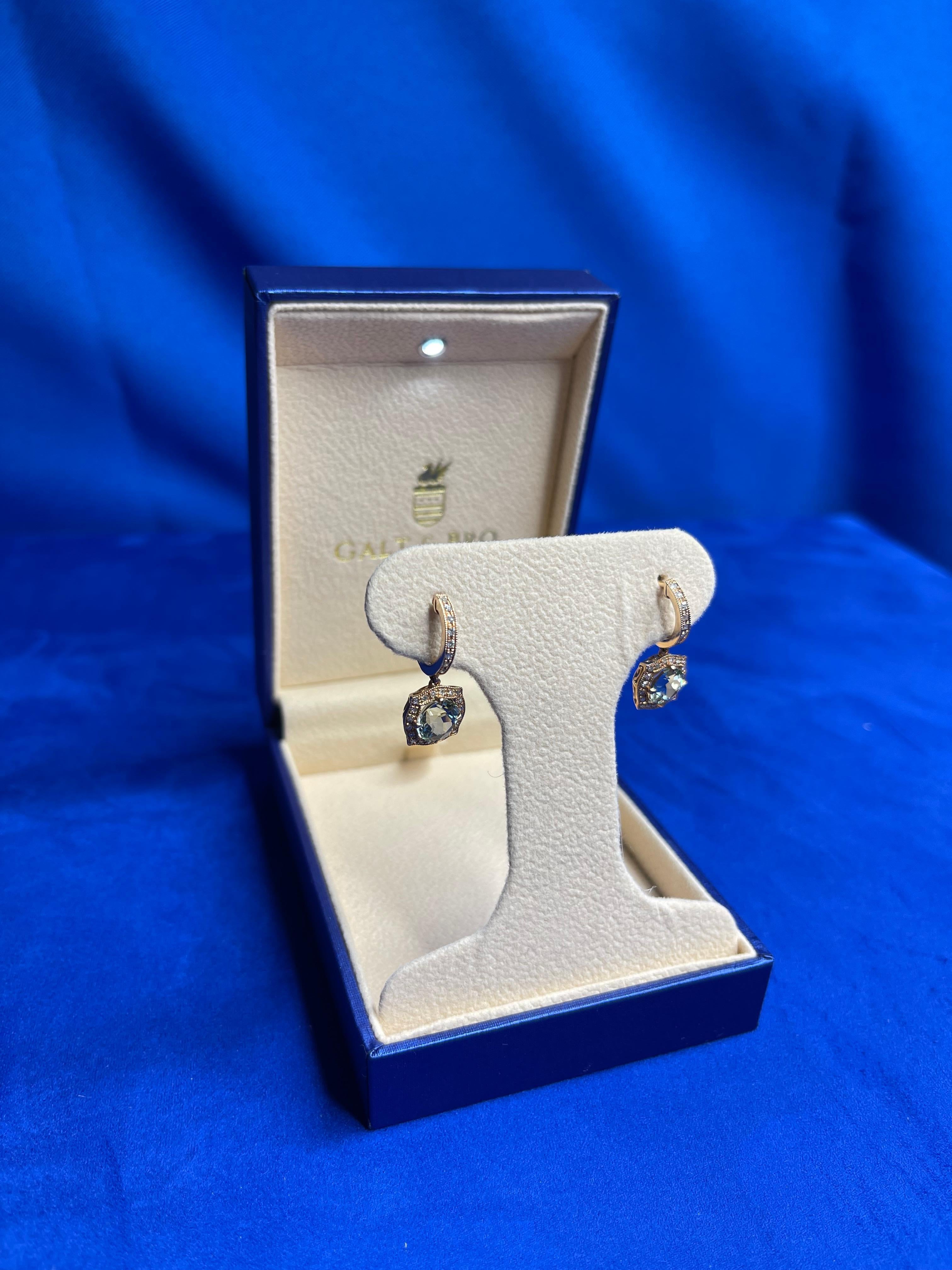 Green Amethyst Prasiolite Diamond Halo Rose Gold Huggie Drop Unique Earrings