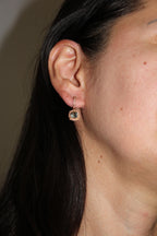 Green Amethyst Prasiolite Diamond Halo Rose Gold Huggie Drop Unique Earrings
