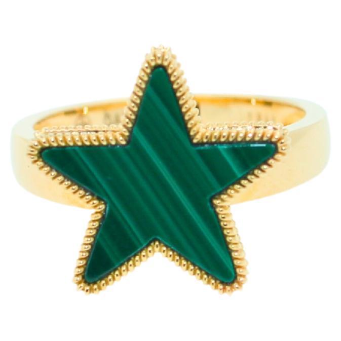 Green Malachite Star Galaxy Celestial Constellation Zodiac 18k Yellow Gold Ring