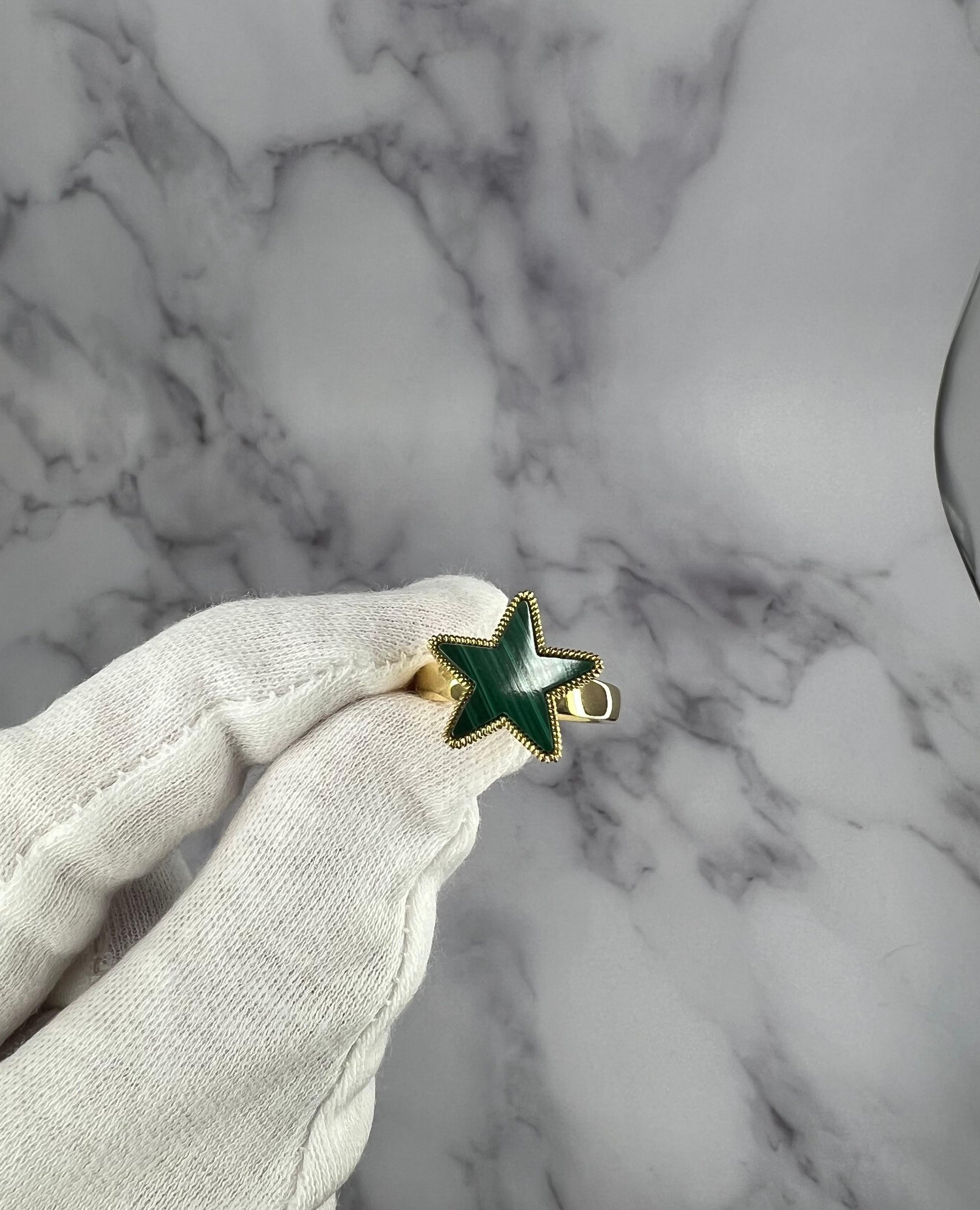 Green Malachite Star Galaxy Celestial Constellation Zodiac 18k Yellow Gold Ring