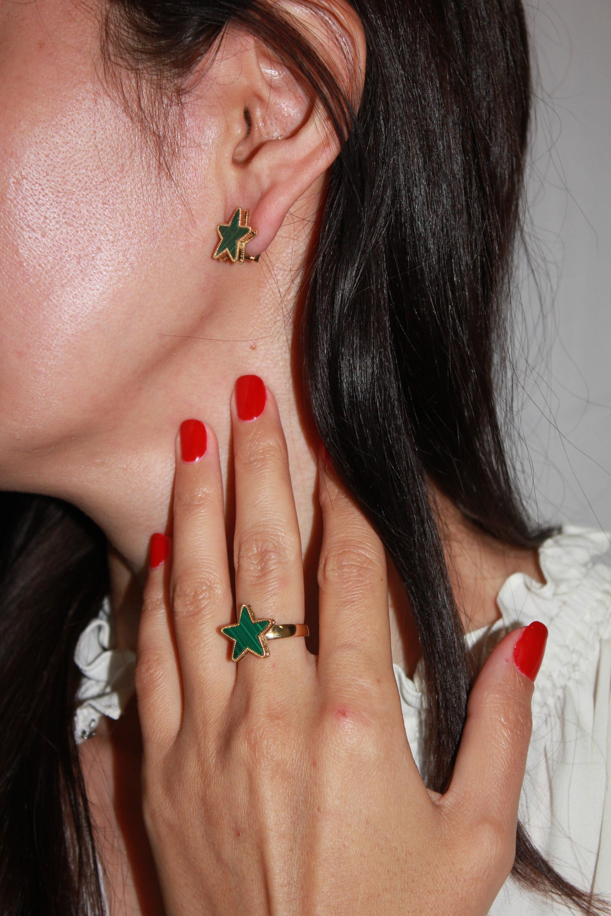 Green Malachite Star Galaxy Celestial Constellation Zodiac 18k Yellow Gold Ring