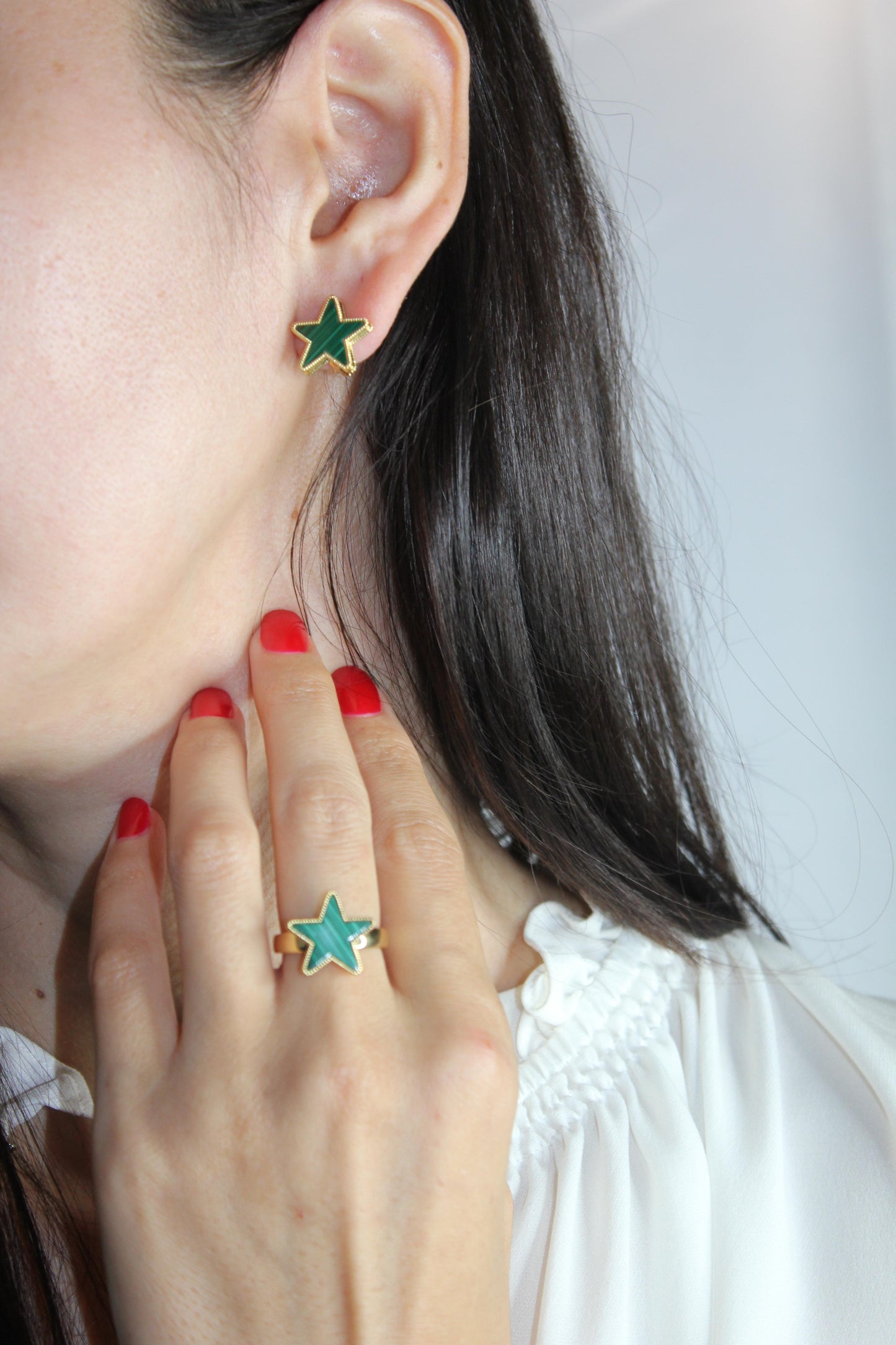 green malachite star galaxy celestial constellation zodiac 18k yellow gold ring