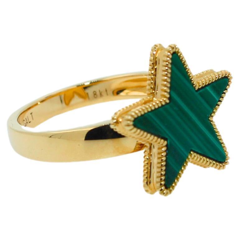Green Malachite Star Galaxy Celestial Constellation Zodiac 18k Yellow Gold Ring
