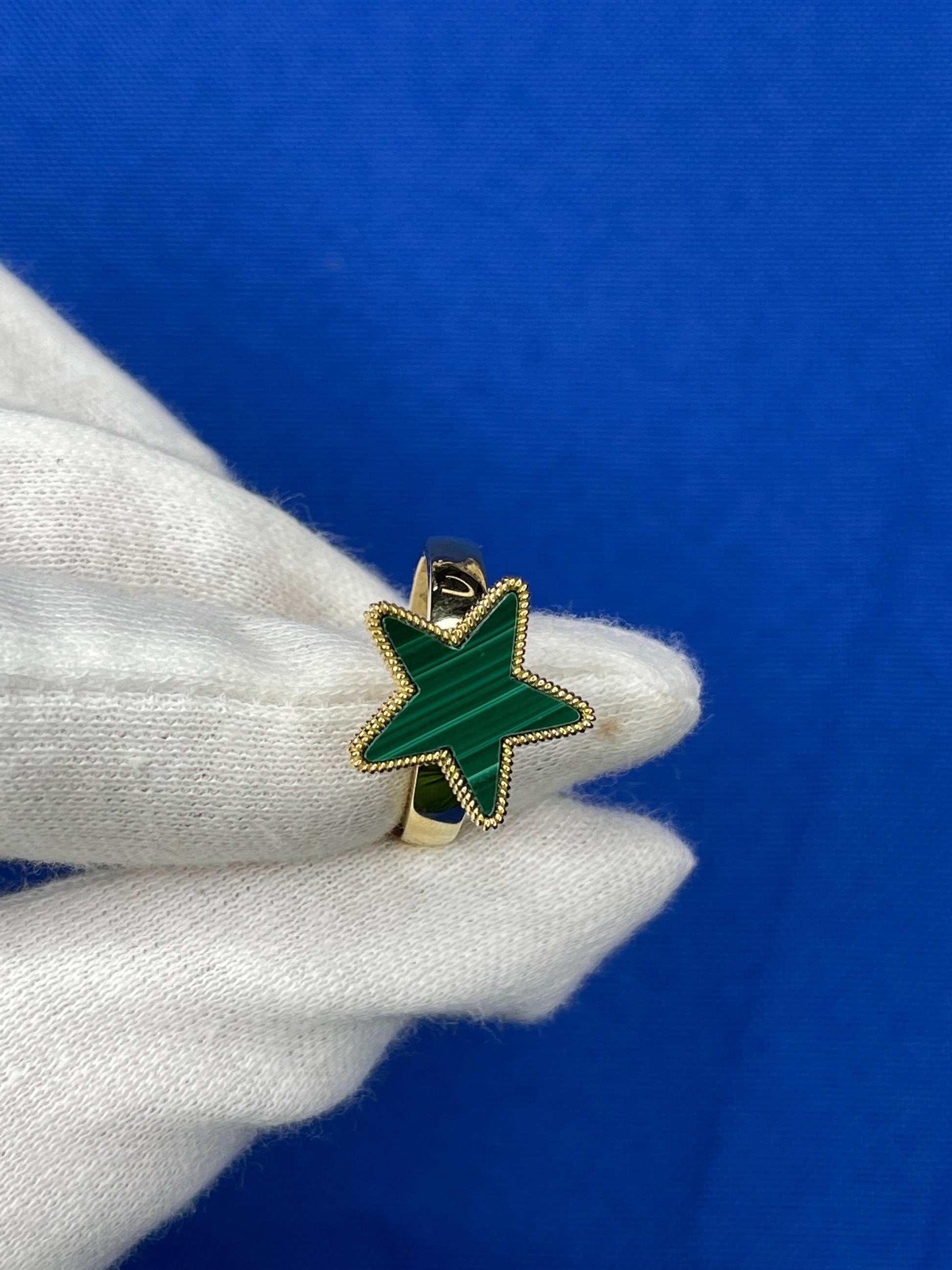 Green Malachite Star Galaxy Celestial Constellation Zodiac 18k Yellow Gold Ring