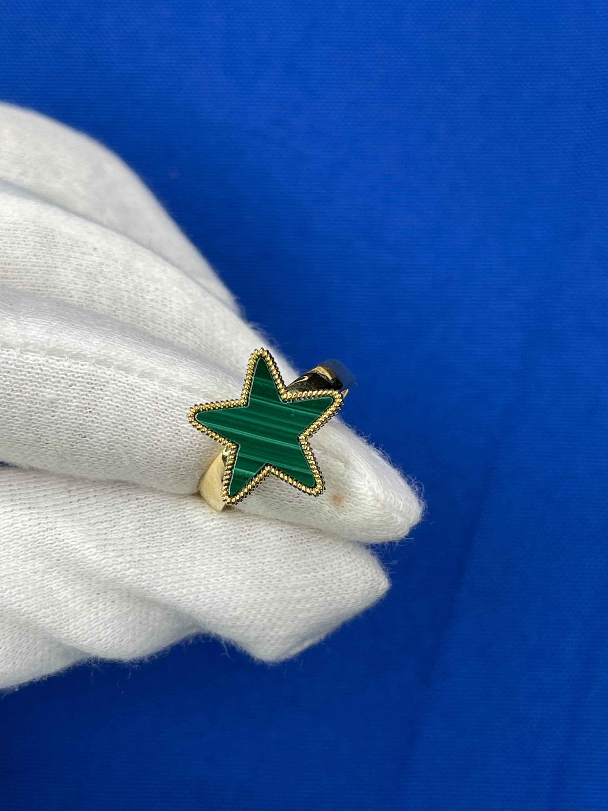 Green Malachite Star Galaxy Celestial Constellation Zodiac 18k Yellow Gold Ring
