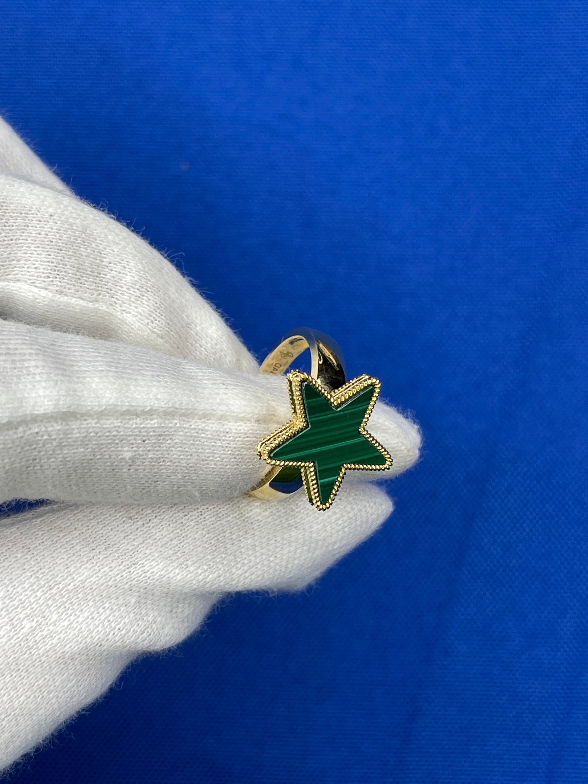 Green Malachite Star Galaxy Celestial Constellation Zodiac 18k Yellow Gold Ring