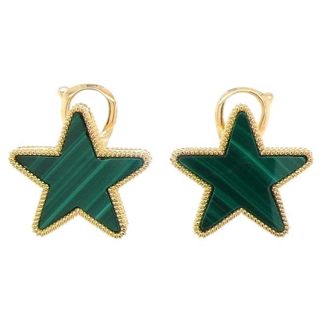 green malachite star galaxy celestial constellation zodiac yellow gold earrings