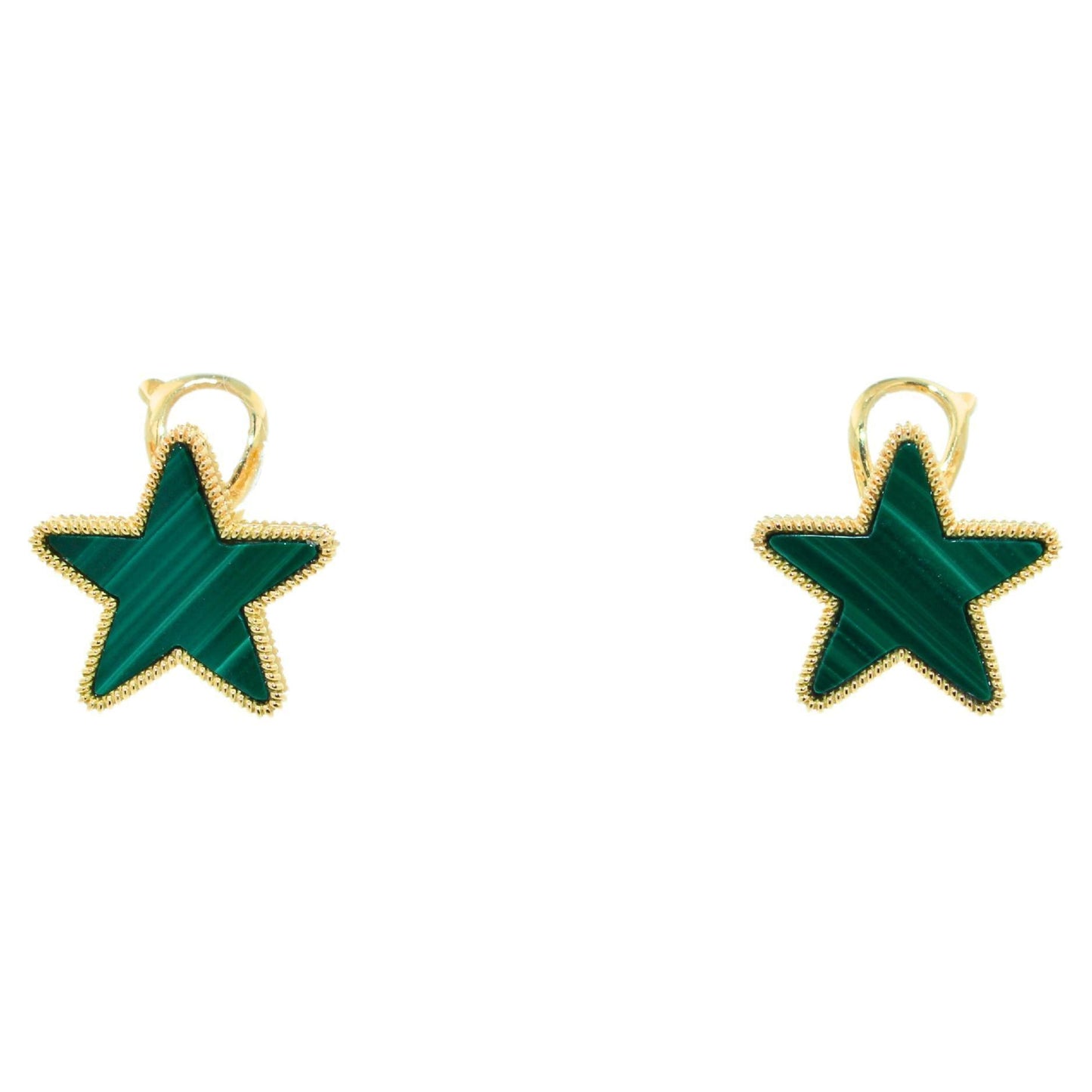 green malachite star galaxy celestial constellation zodiac yellow gold earrings