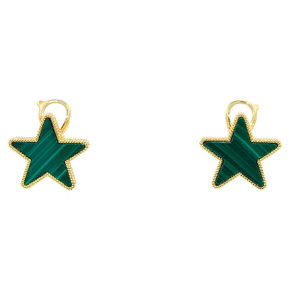 Green Malachite Star Galaxy Celestial Constellation Zodiac Yellow Gold Earrings