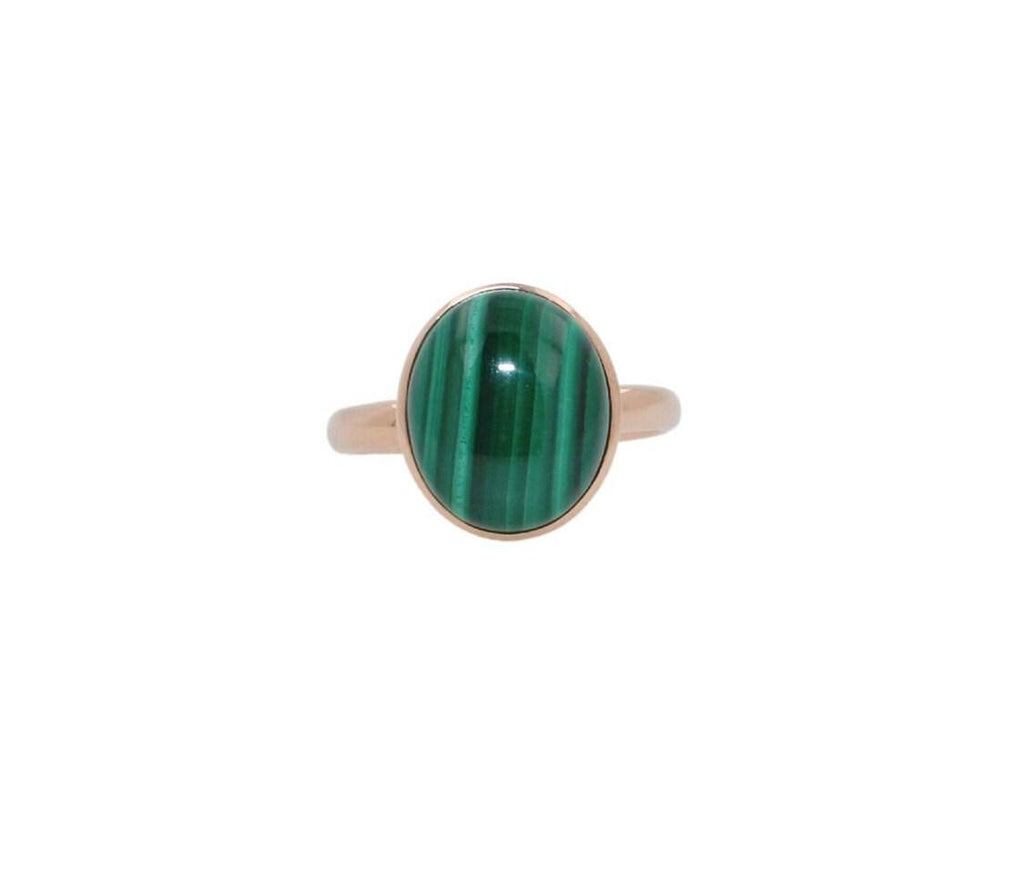 Green Oval Shape Malachite Statement Cocktail Promise Unique 14 Karat Rose Gold 