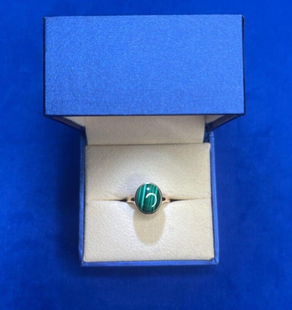Green Oval Shape Malachite Statement Cocktail Promise Unique 14 Karat Rose Gold 