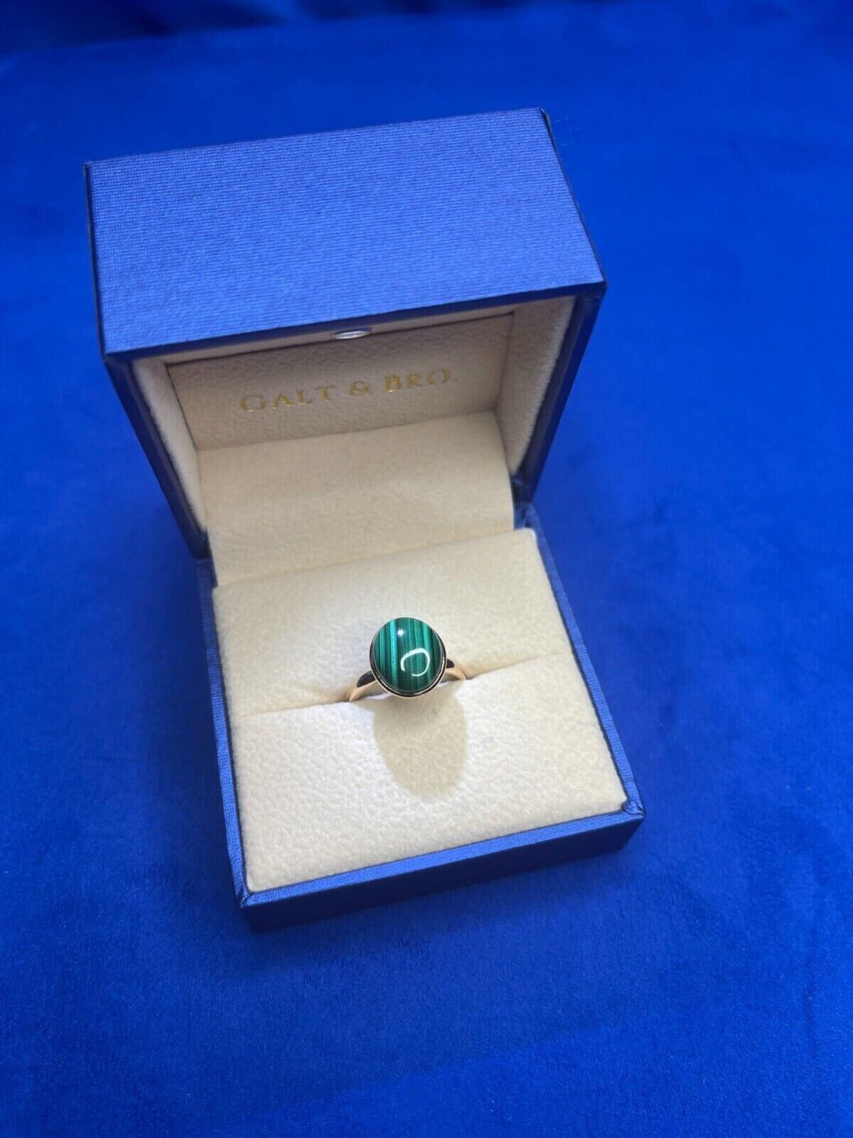 Green Oval Shape Malachite Statement Cocktail Promise Unique 14 Karat Rose Gold 