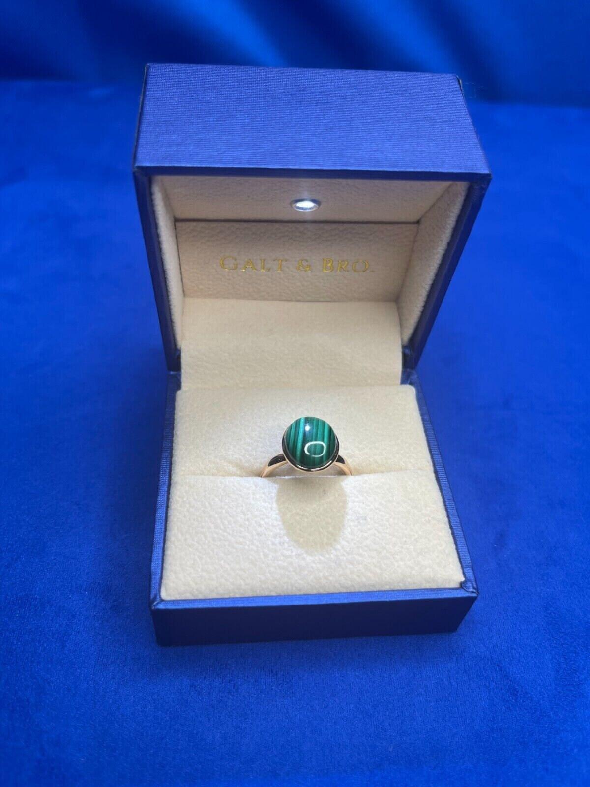 Green Oval Shape Malachite Statement Cocktail Promise Unique 14 Karat Rose Gold 