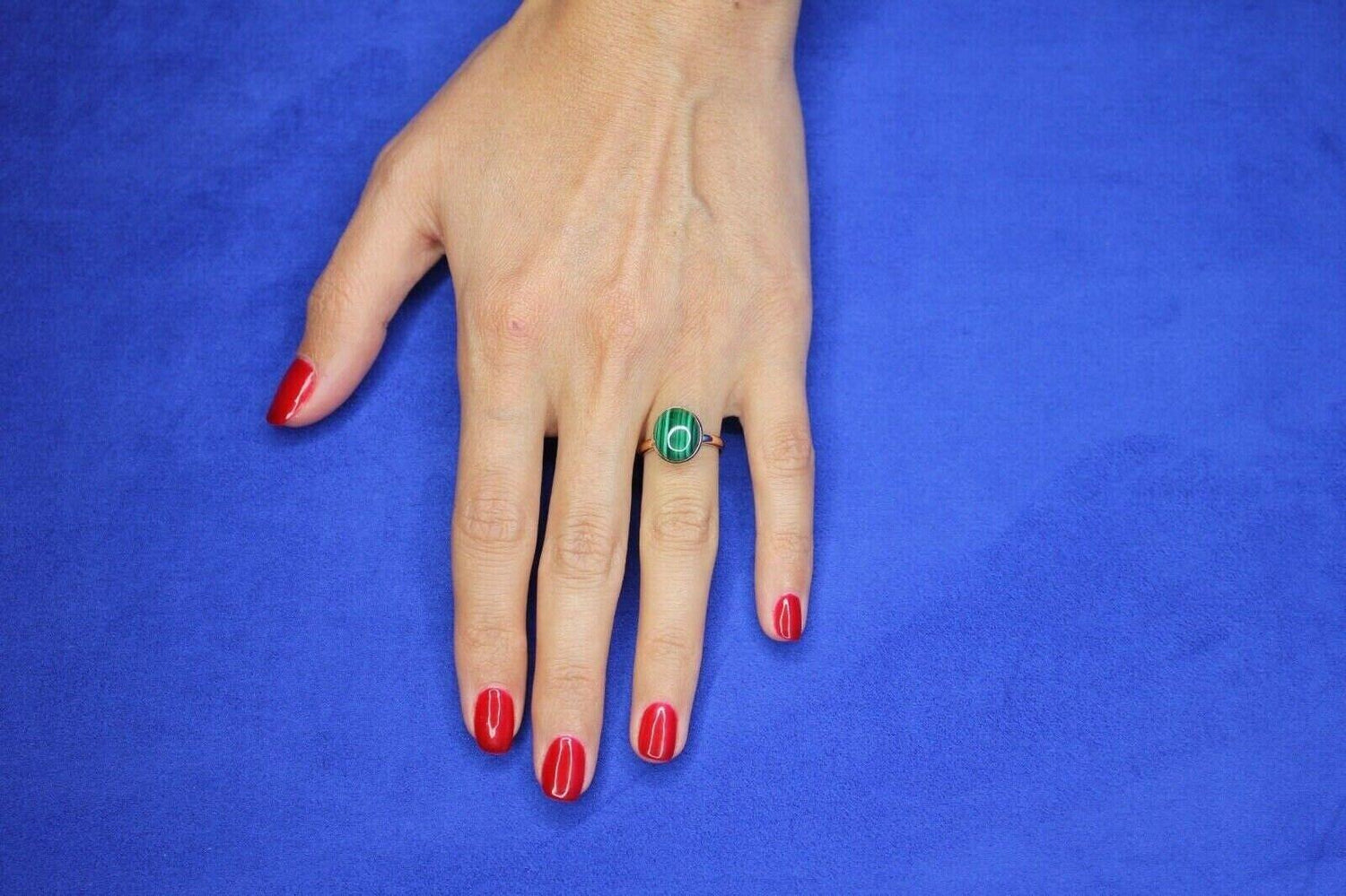 Green Oval Shape Malachite Statement Cocktail Promise Unique 14 Karat Rose Gold 