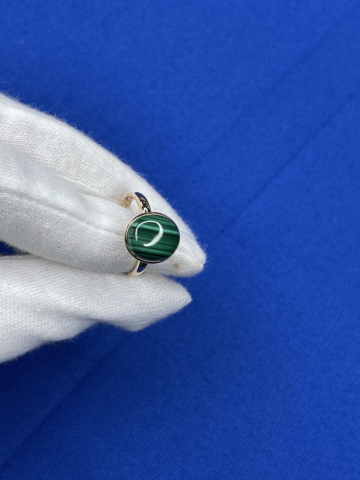 Green Oval Shape Malachite Statement Cocktail Promise Unique 14 Karat Rose Gold 