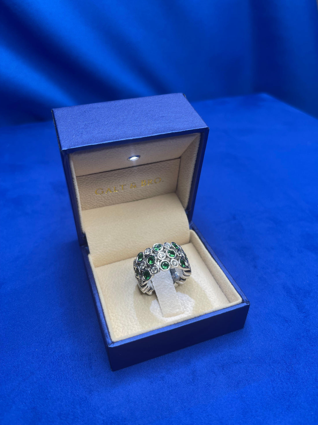 Green Tsavorite Diamond Flexible Bezel Eternity Band 18 Karat White Gold Ring