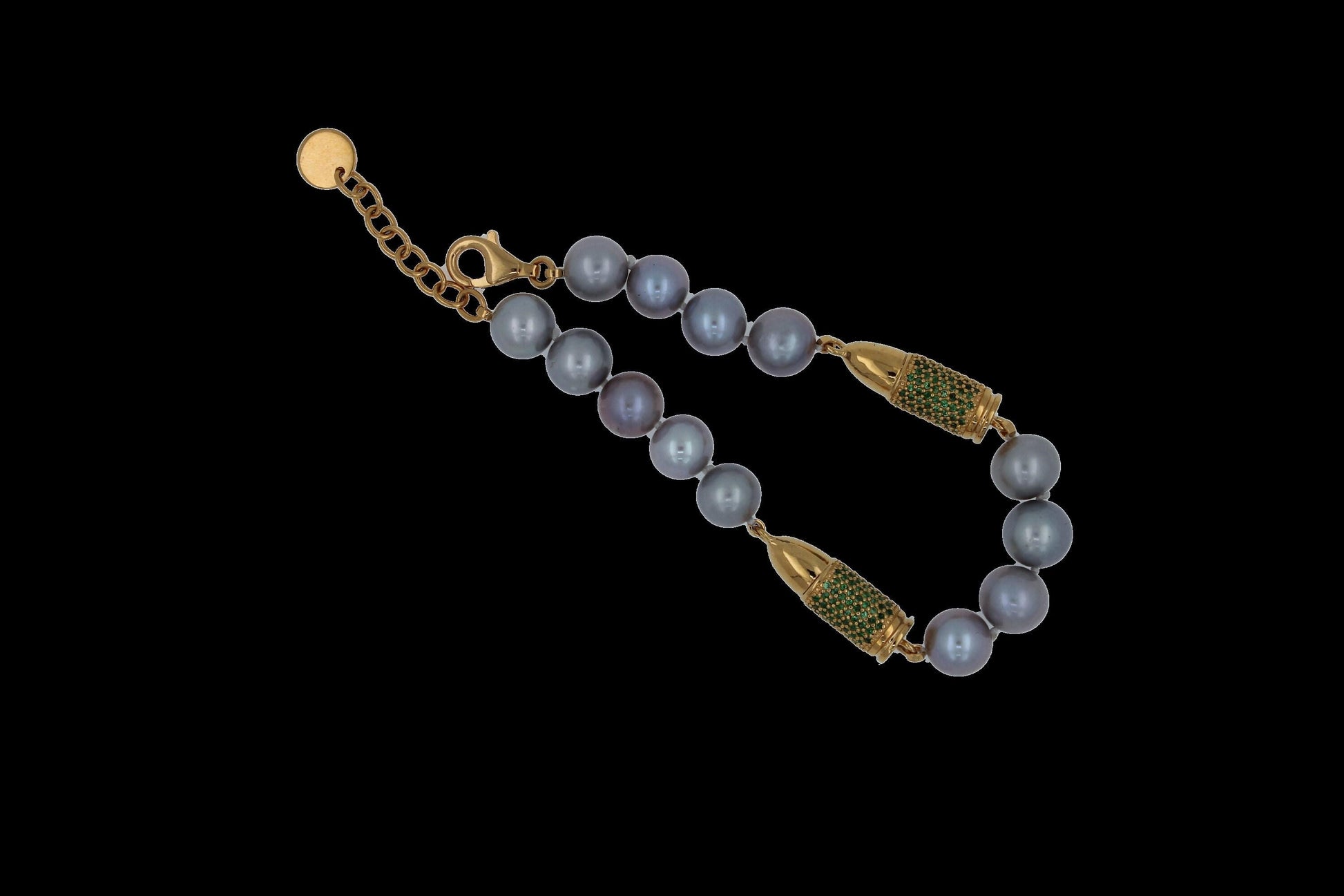Green Tsavorite Pave Set Gemstone Gold Rocket Bullet Grey Silver Pearl Sterling 