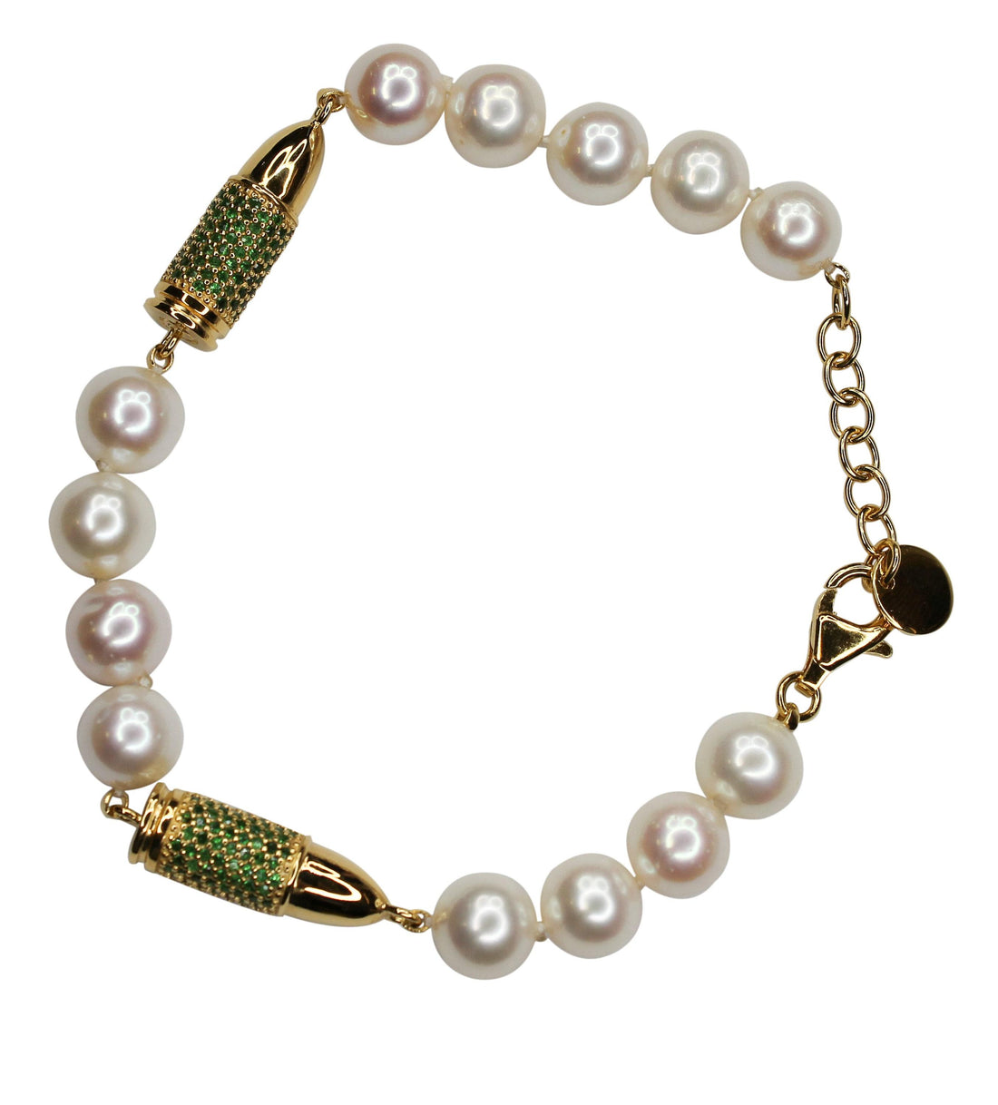 Green Tsavorite Pave Set Gemstone Gold Rocket Bullet White Pearl Sterling Silver