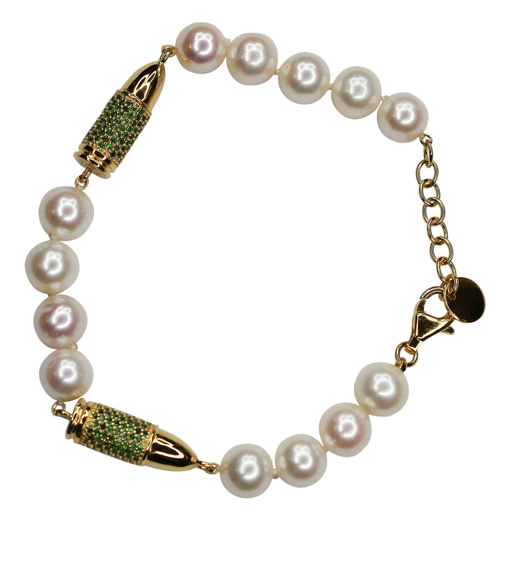 Green Tsavorite Pave Set Gemstone Gold Rocket Bullet White Pearl Sterling Silver