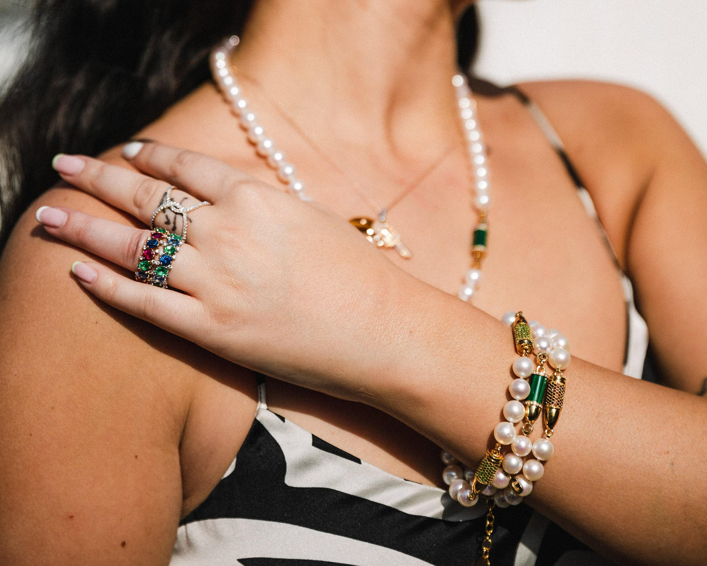 green tsavorite pave set gemstone gold rocket bullet grey silver pearl sterling 