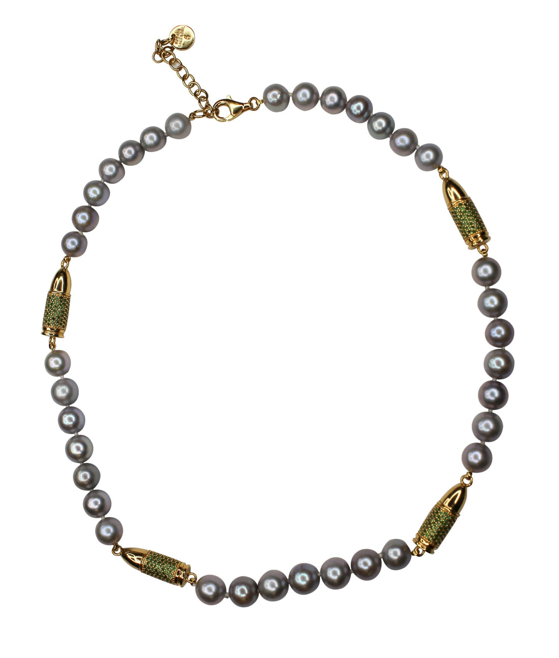 Green Tsavorite Pave Set Gold Rocket Bullet Grey Pearl 18K Gold Vermeil Sterling