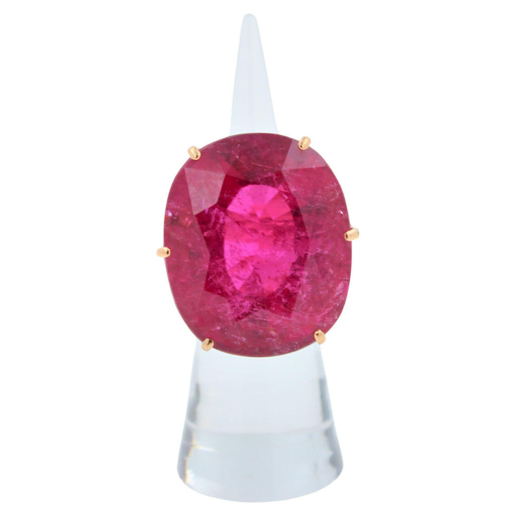 Huge Unique 110 Carats Red Pink Maroon Rubellite 18k Rose Gold Diamond Ring