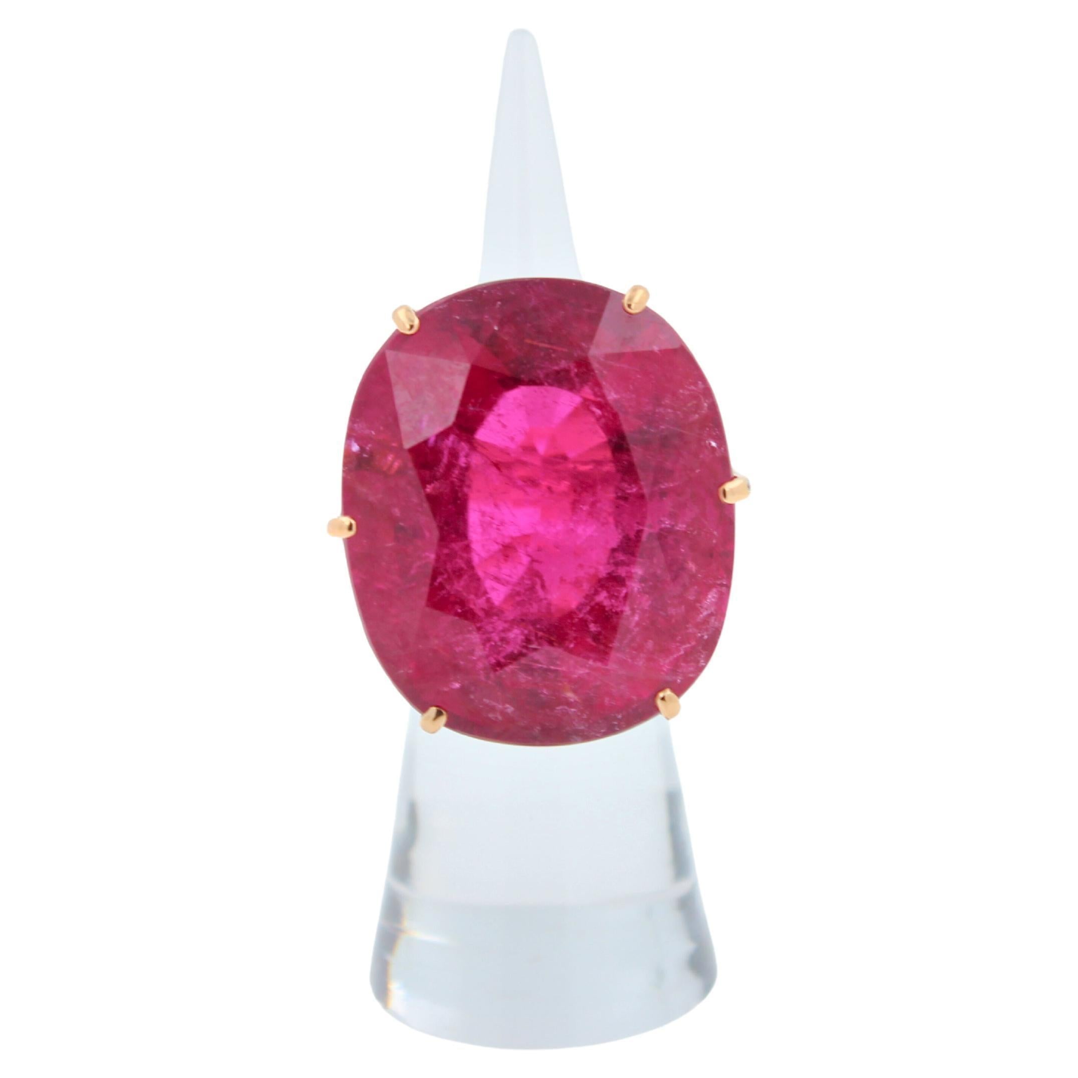 Huge Unique 110 Carats Red Pink Maroon Rubellite 18k Rose Gold Diamond Ring