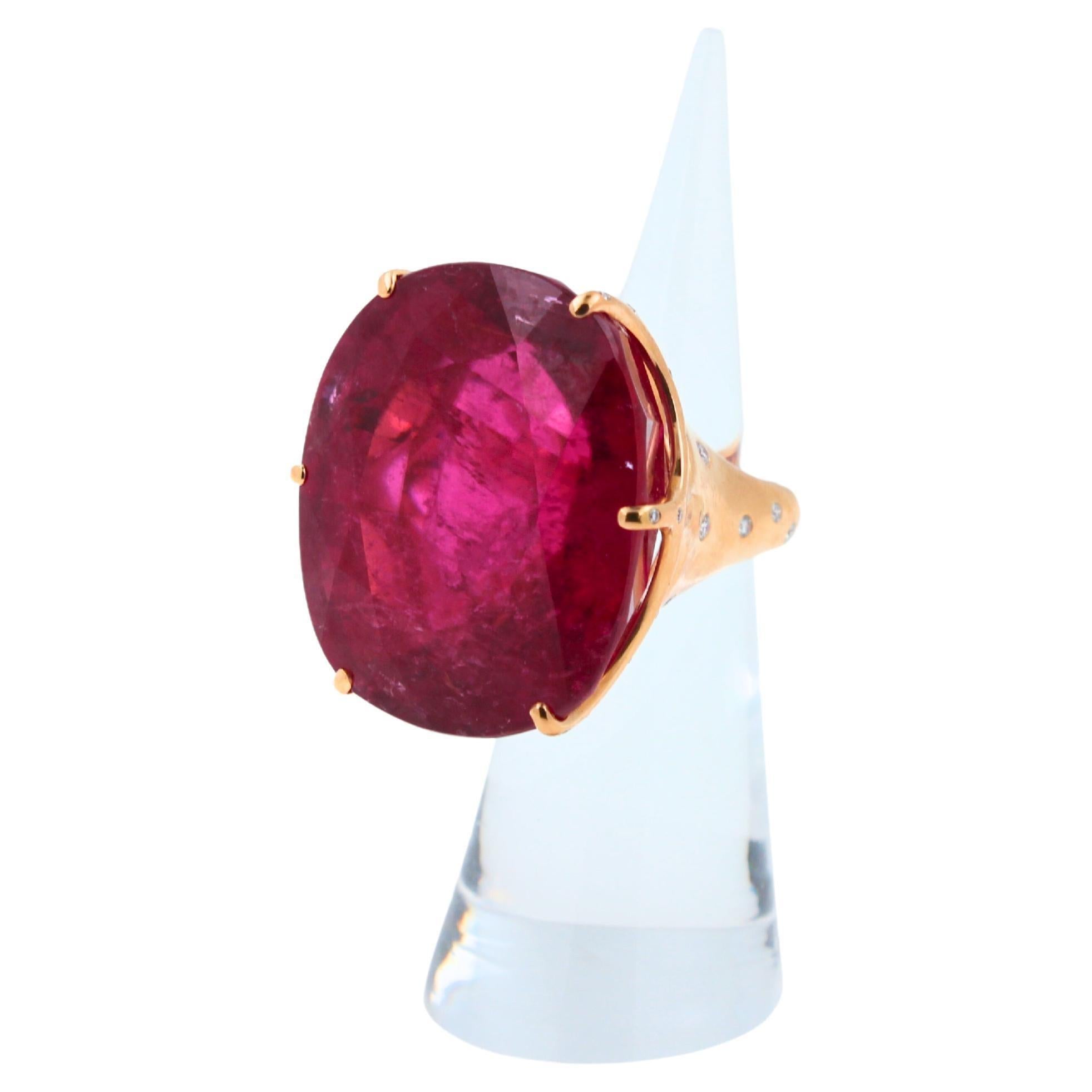 Huge Unique 110 Carats Red Pink Maroon Rubellite 18k Rose Gold Diamond Ring