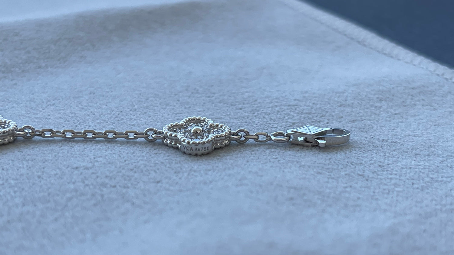 Van Cleef &amp; Arpels Sweet Alhambra Diamond Pave 6 Motifs 18K White Gold Bracelet