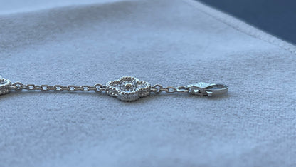 Van Cleef &amp; Arpels Sweet Alhambra Diamond Pave 6 Motifs 18K White Gold Bracelet
