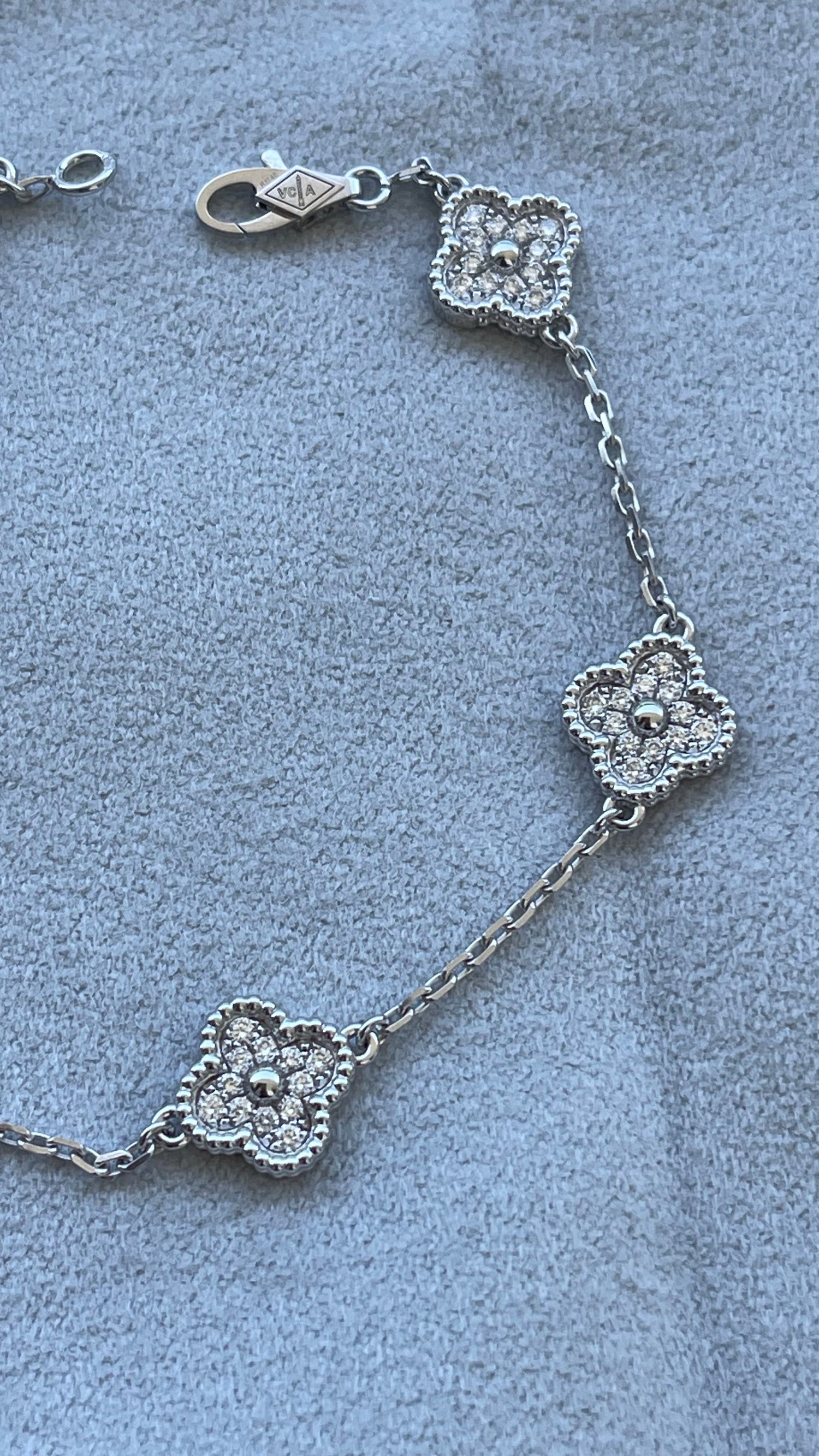 Van Cleef &amp; Arpels Sweet Alhambra Diamond Pave 6 Motifs 18K White Gold Bracelet