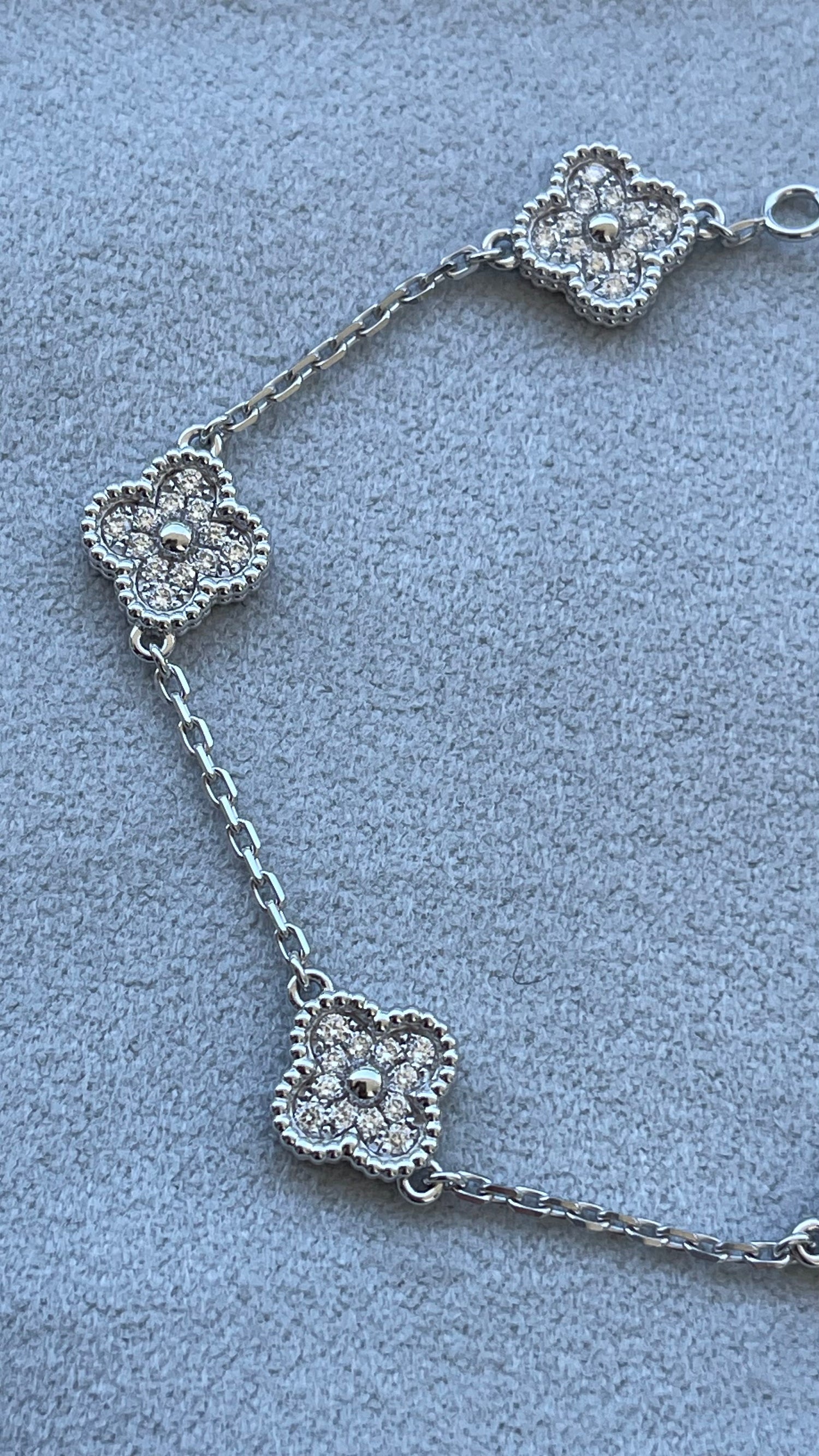 Van Cleef &amp; Arpels Sweet Alhambra Diamond Pave 6 Motifs 18K White Gold Bracelet