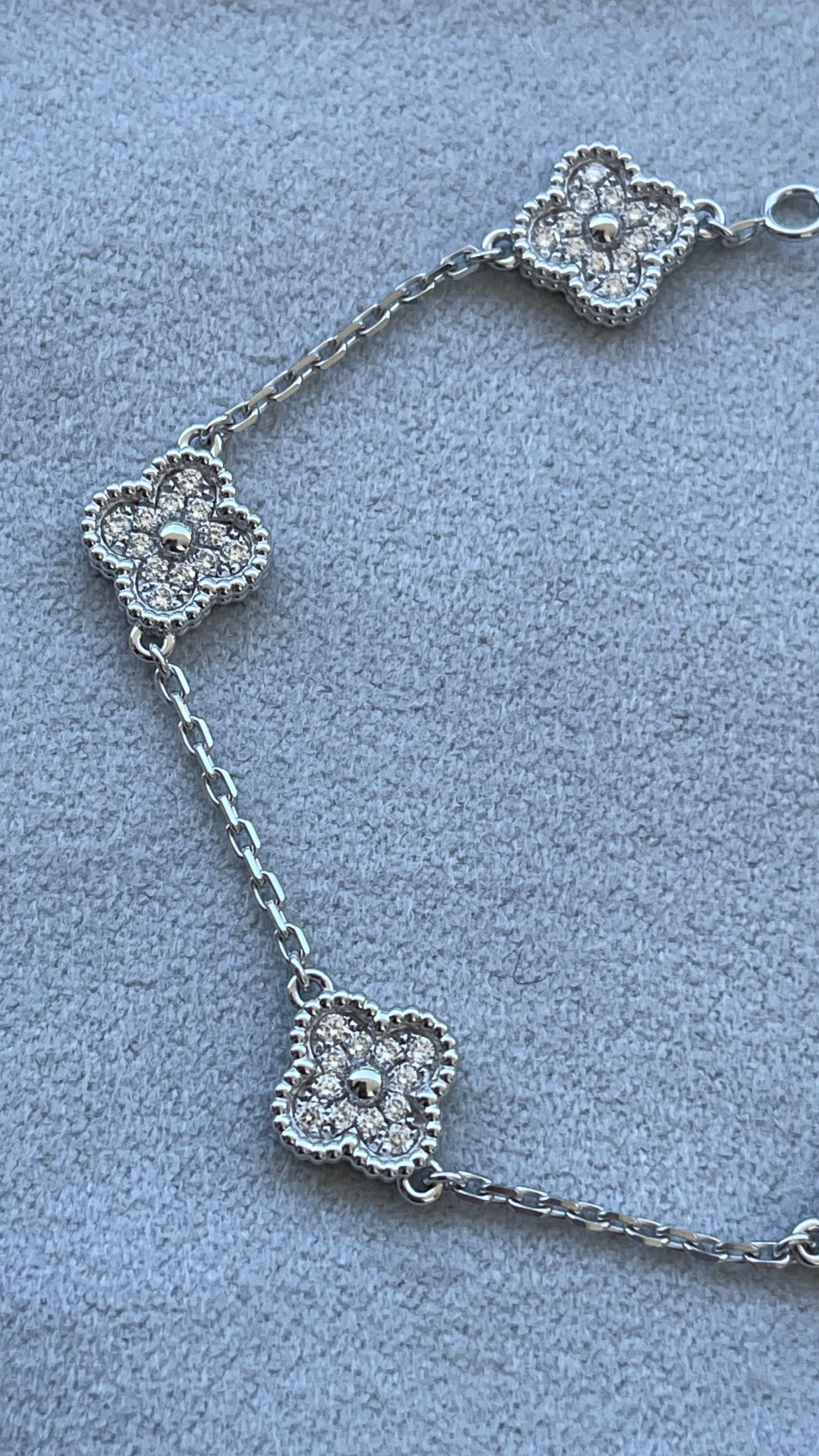 Van Cleef &amp; Arpels Sweet Alhambra Diamond Pave 6 Motifs 18K White Gold Bracelet