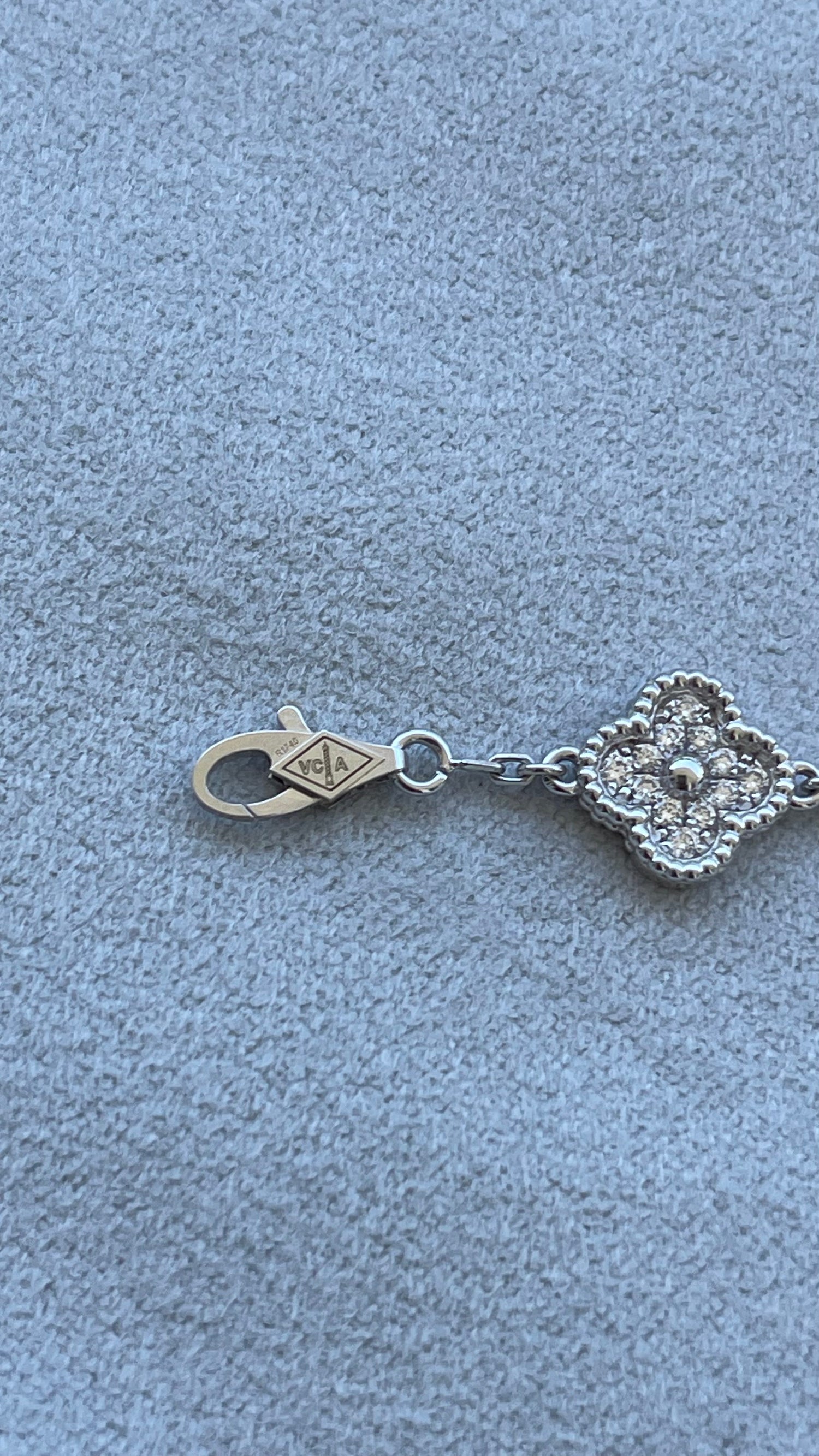 Van Cleef &amp; Arpels Sweet Alhambra Diamond Pave 6 Motifs 18K White Gold Bracelet