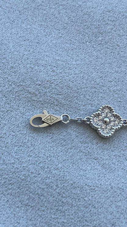 Van Cleef &amp; Arpels Sweet Alhambra Diamond Pave 6 Motifs 18K White Gold Bracelet